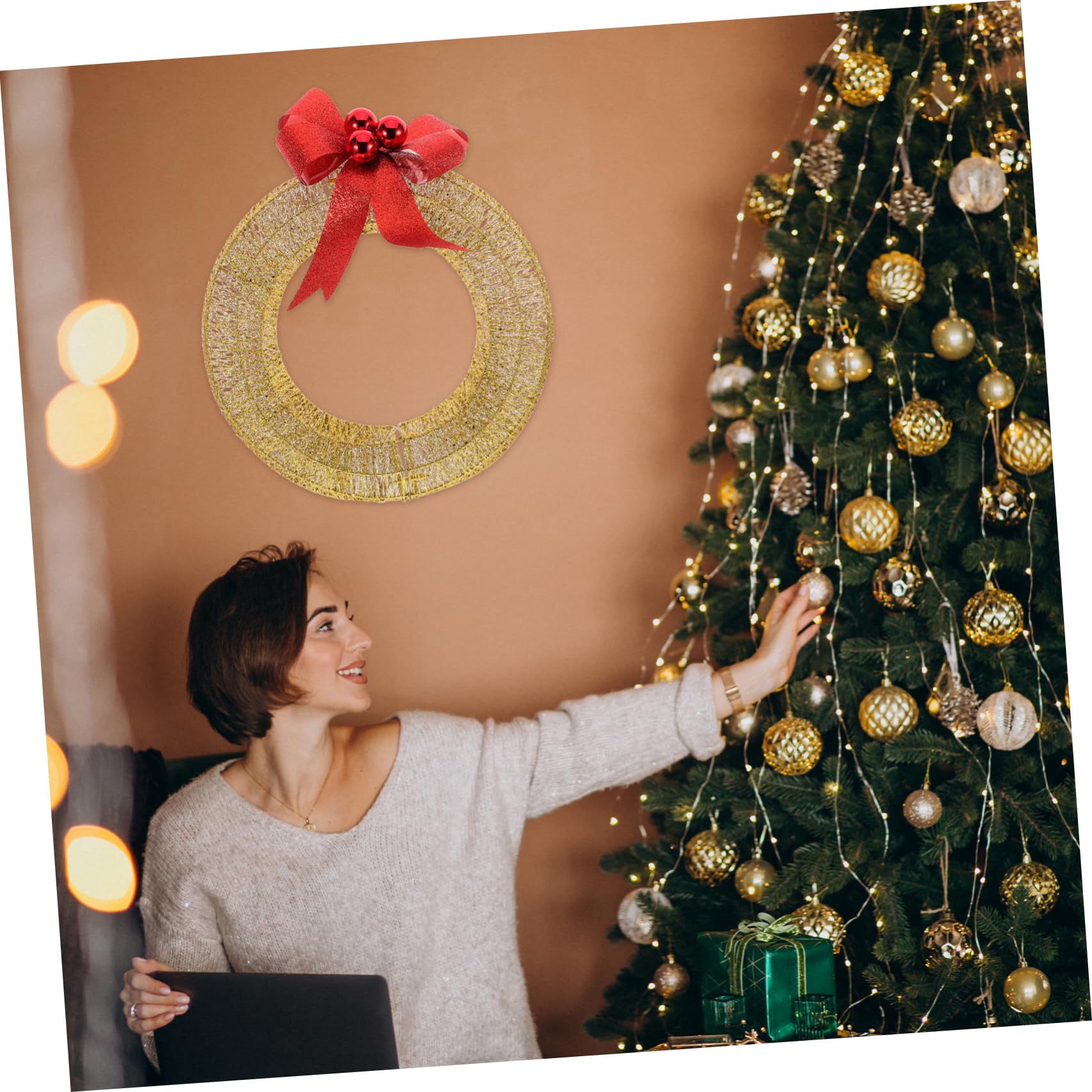 Anneome Led Weihnachtskranz 40cm Metall Mit Warmweißem Licht Schleifen Dekoration Für Innen Und Außen Festlicher Türkranz Mit Integrierter Led Beleuchtung