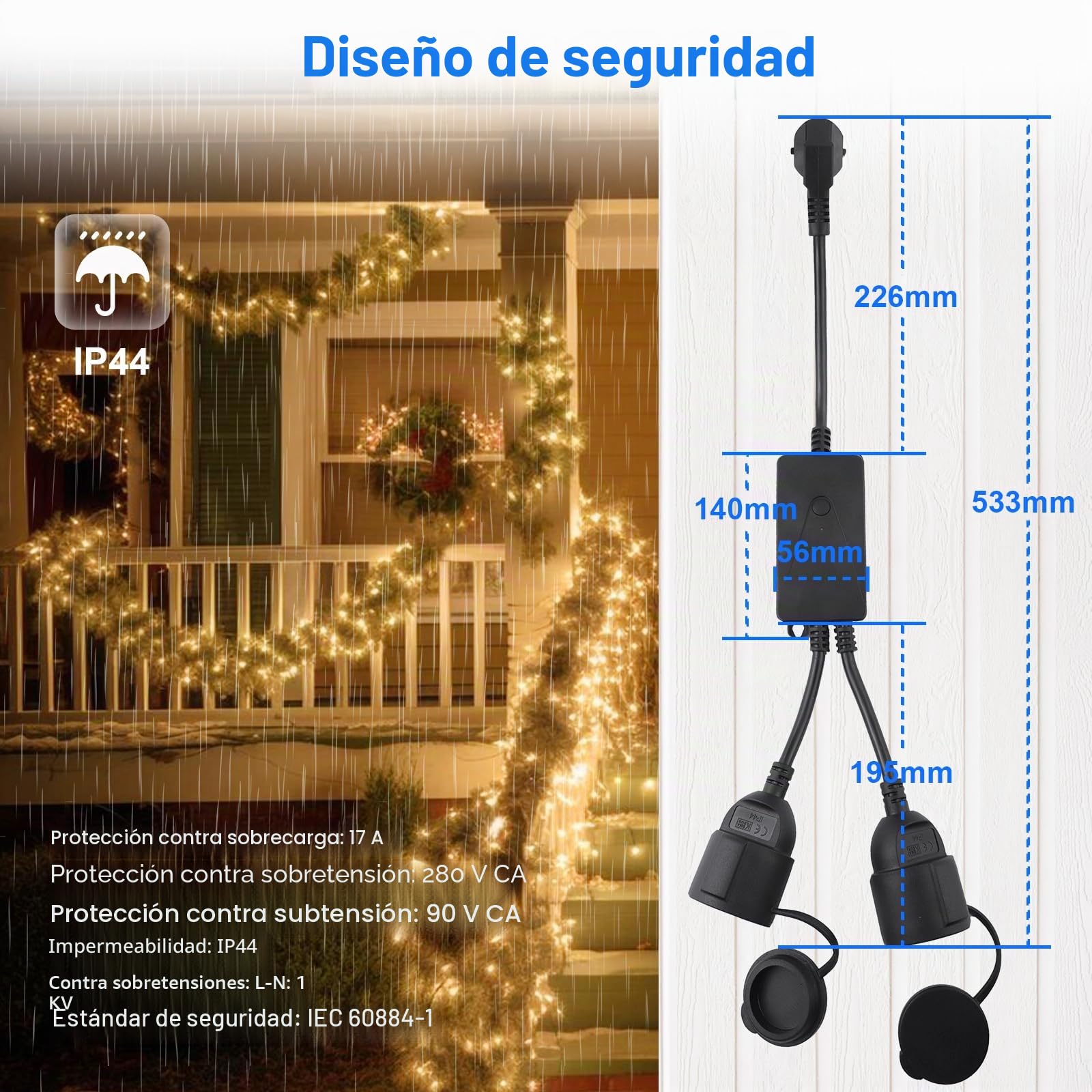ANTELA Enchufe Inteligente Exterior Impermeable con 2 Tomas, Compatible Alexa y Google Control Remoto y Voz,Medición de Corriente,16A Función Temporizador 2,4GHz,Adecuado para Jardín, Terraza, Balcón