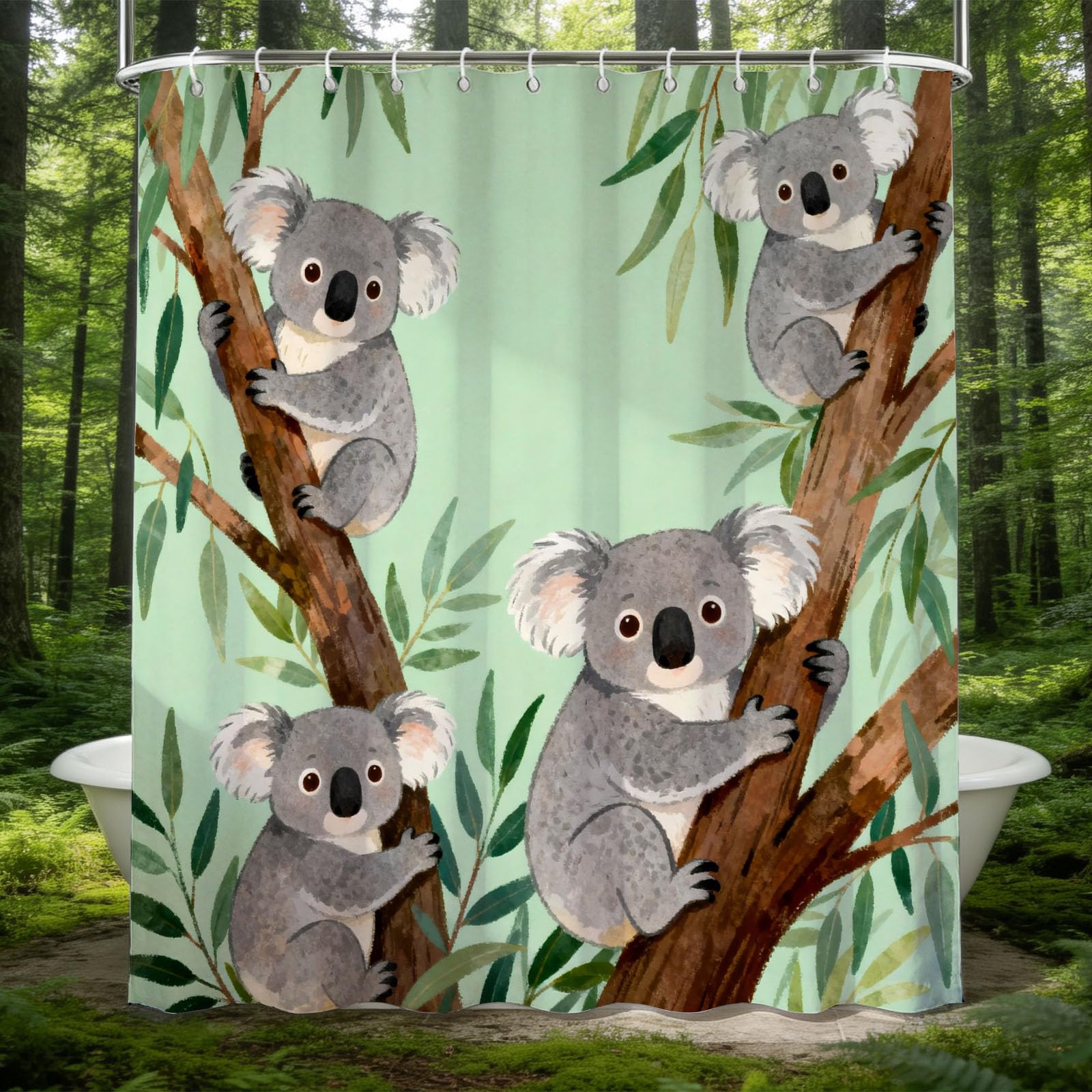 Hongduo 3D Koala Shower Curtain for Stalls Bathtubs Cute Lovely Bathroom Decor Shower Curtain Set Polyester Fabric Waterproof 200x200cm/79X79 Inch with Hooks