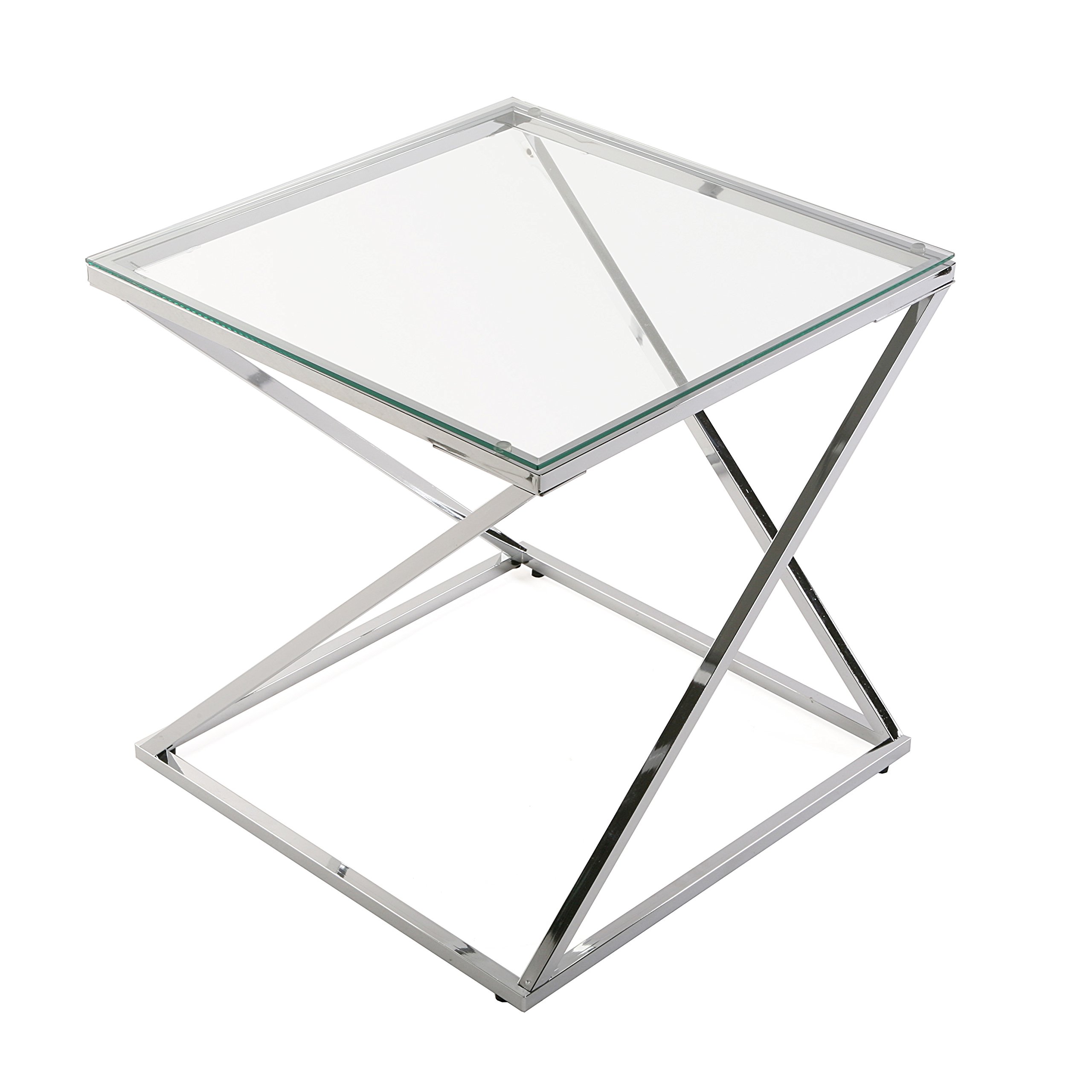 VersaTrento Side Table for Living Room, Bedroom or Kitchen Modern Low Table Measures H51 x L51 x W51 cm Glass and Metal Silver
