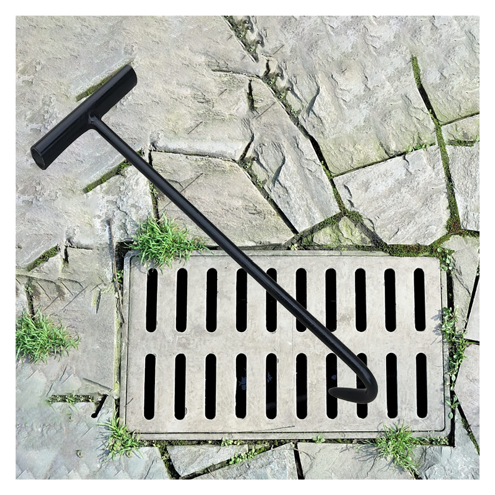 95cm Lenght Handy Hook Lifting Tool, T Style Grate Lifter for Moving Lifting And Pulling, Black Roller Shutter Door Hooks(Dia - 14mm)