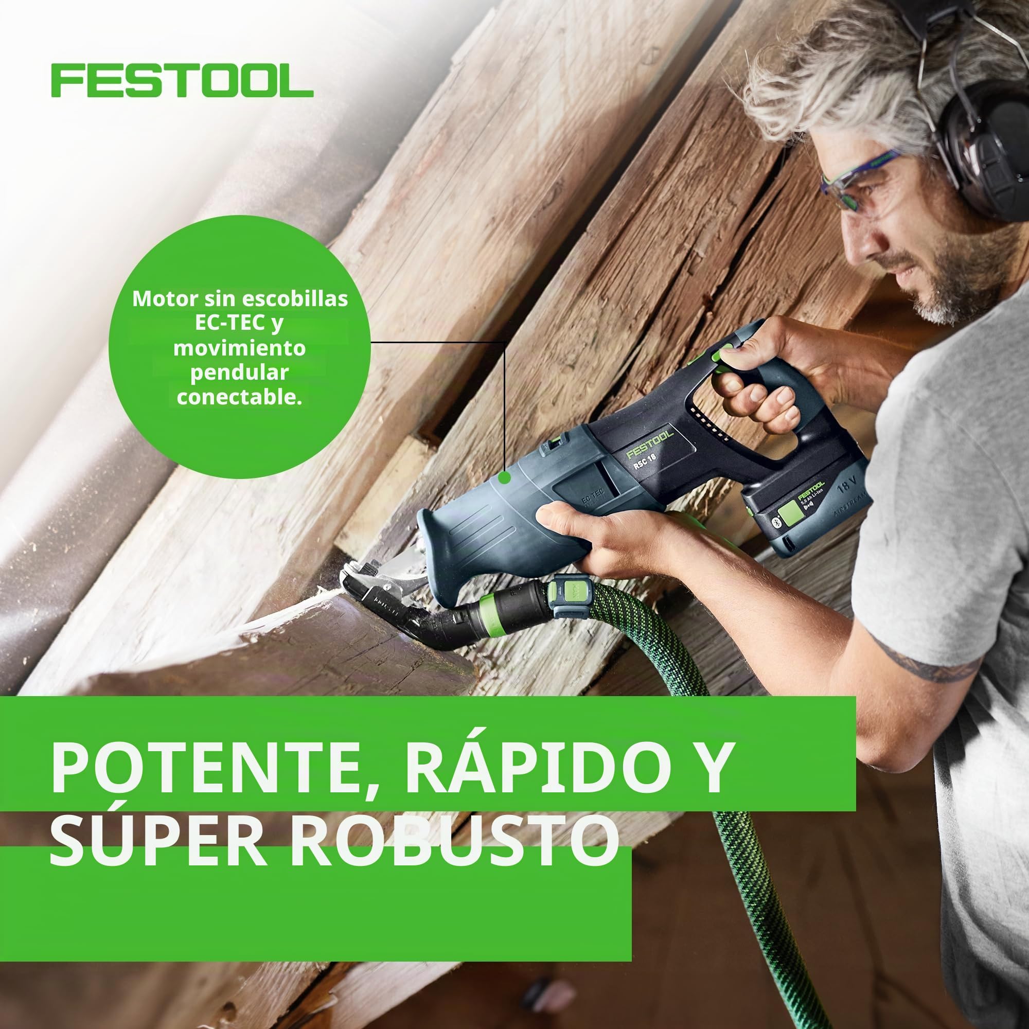Festool Sierra de Sable a Batería RSC 18 EB-Basic, 18 V | Motor EC-TEC sin escobillas, pendulo opcional, LED integrado, cambio de hoja sin contacto, con Systainer
