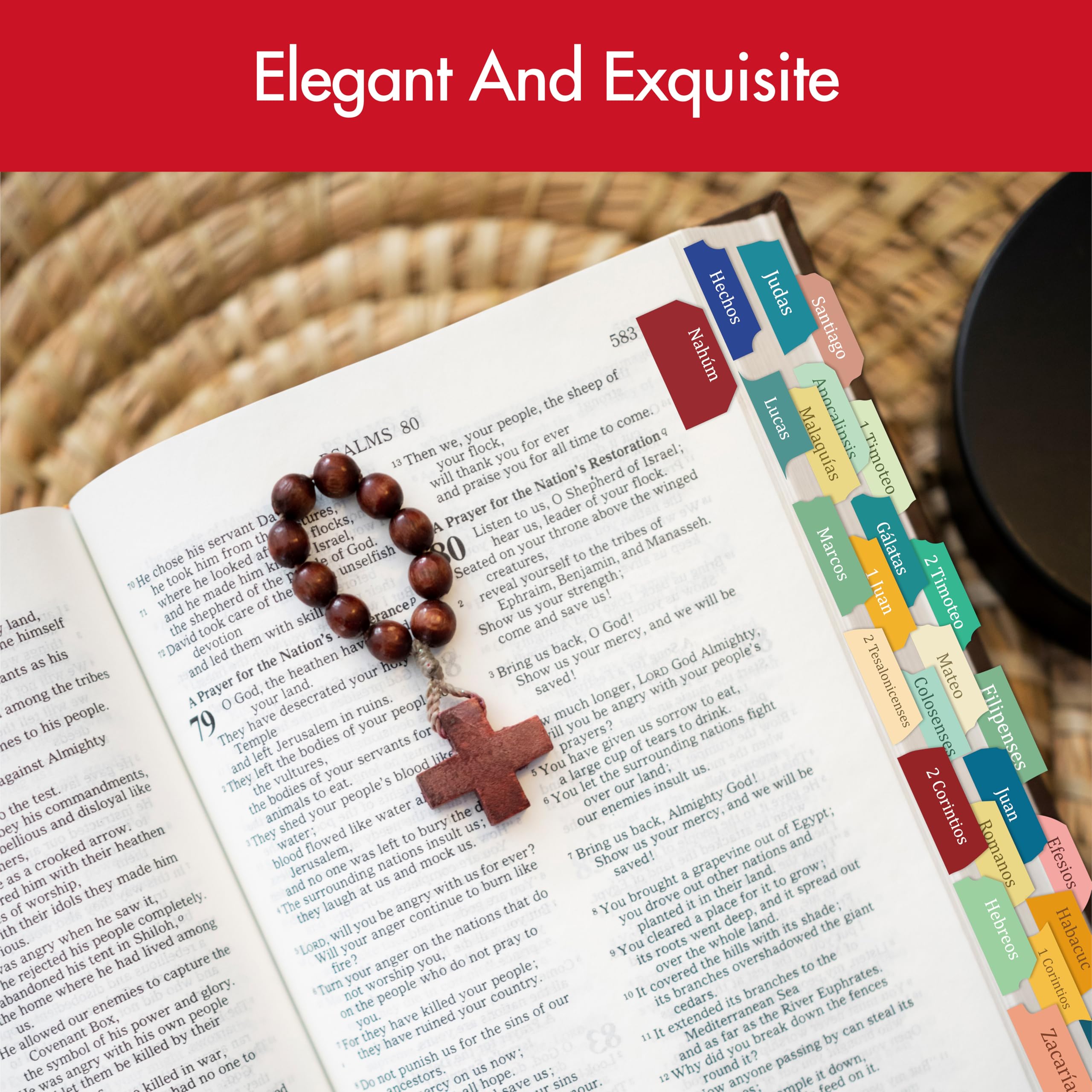 Pestañas de Índice de la Biblia en Español, Juego de Pestañas Laminadas, 80 Stickers Autoadhesivas con Guía de Alineación