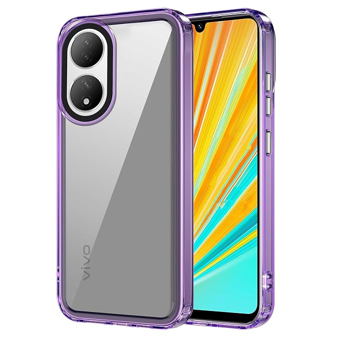 amazon basics Back Case Cover for VIVO Y100A 5G (TPU + PC_Translucent Purple)
