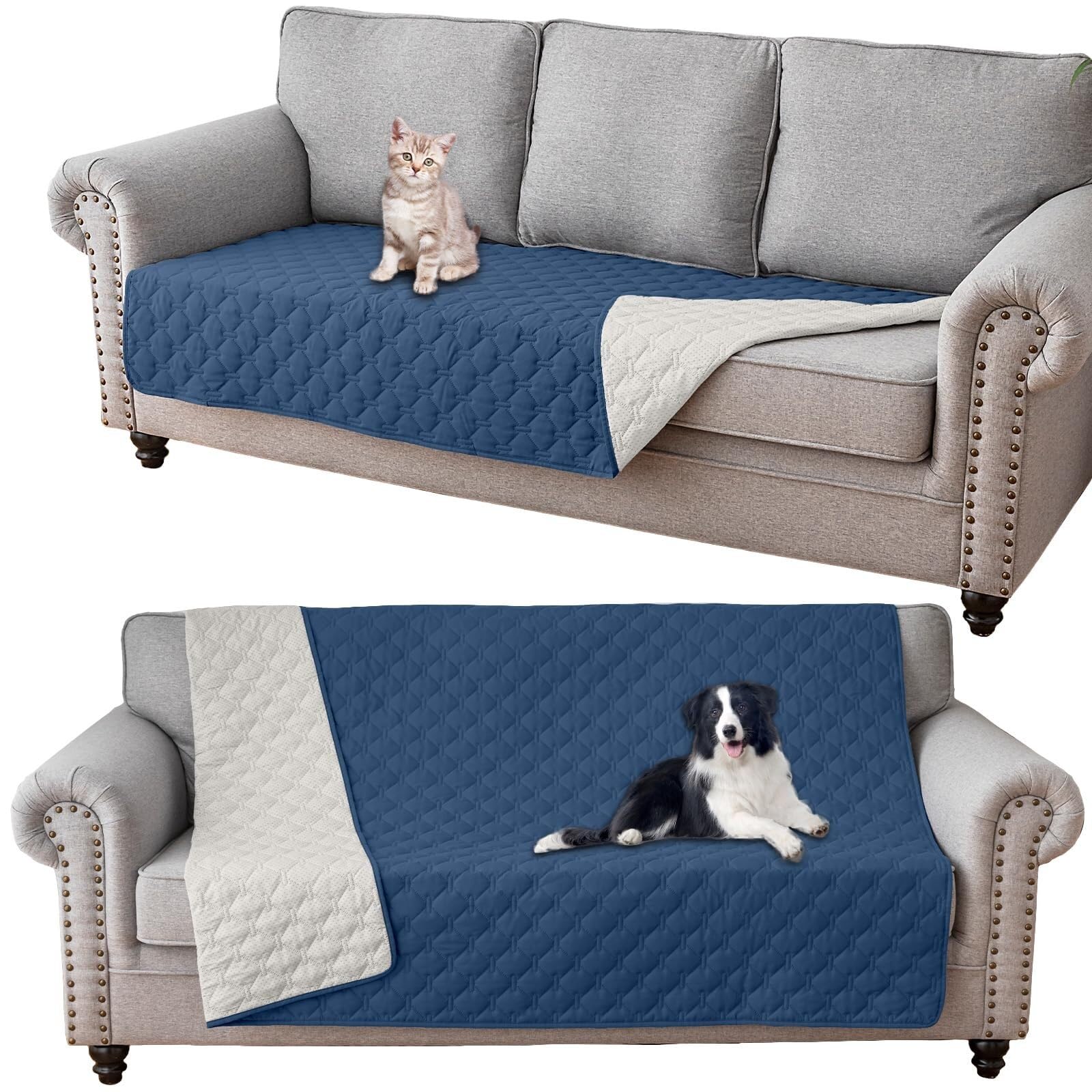 BUAOGDVG Waterproof Dog Blanket, Cat Scratch-Resistant Sofa Cover, Pet Sofa Cover with Non-Slip Rubber Bottom, Bedspread(Blu,208x259cm)