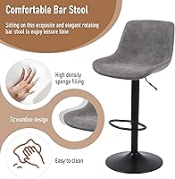 Vista 4 de Bar Stools, Swivel Counter Height Barstools with Back, Adjustable Modern Bar Chairs, Tall Armless PU Leather Kitchen Island Stool (Grey, Set of 2)