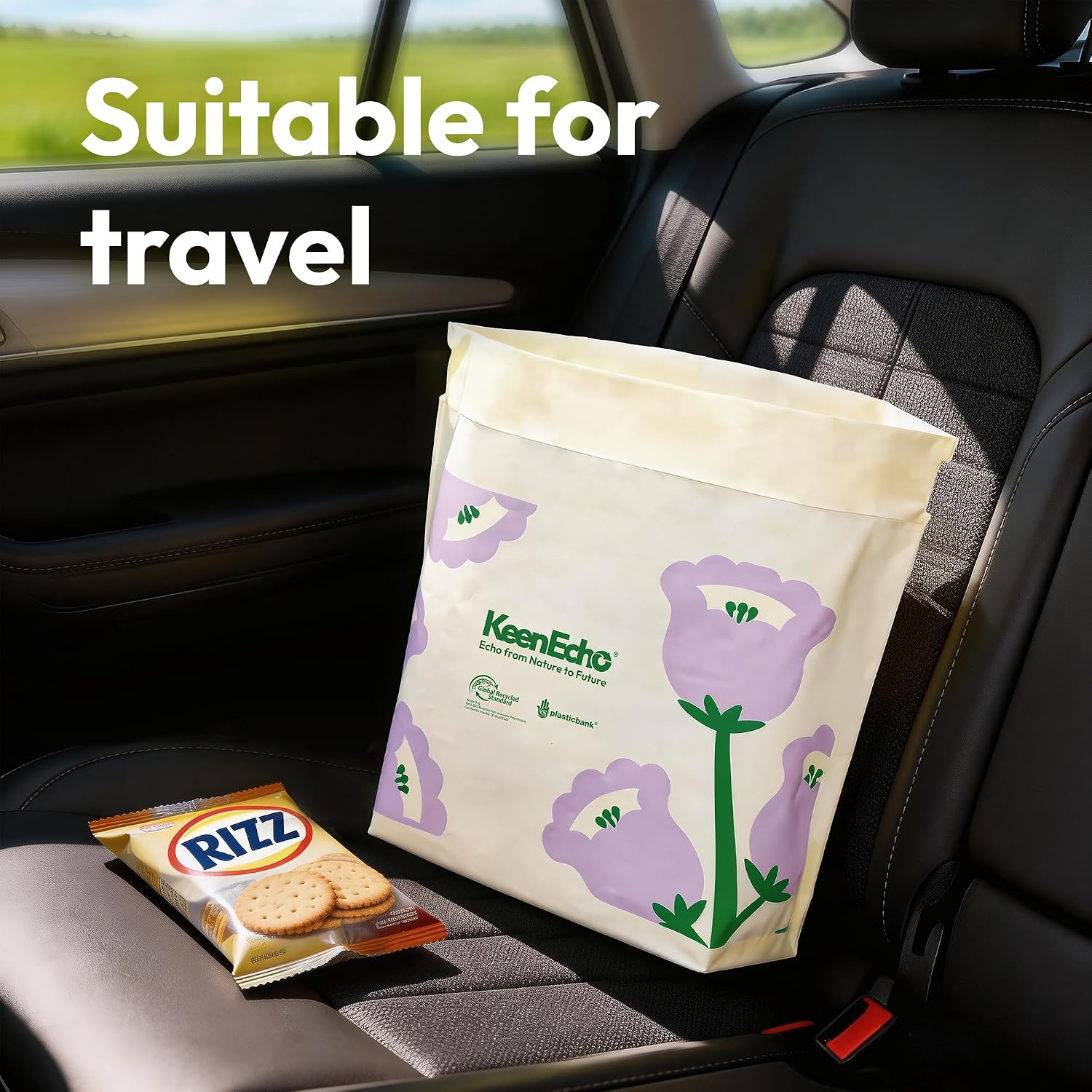Disposable Car Garbage Bin Bags, Vomit Trash Bags made with Recycled HDPE for Boat, Plane, Travel, Camping, Bedroom, Study Room, Office and Car, 60 pcs,Purple