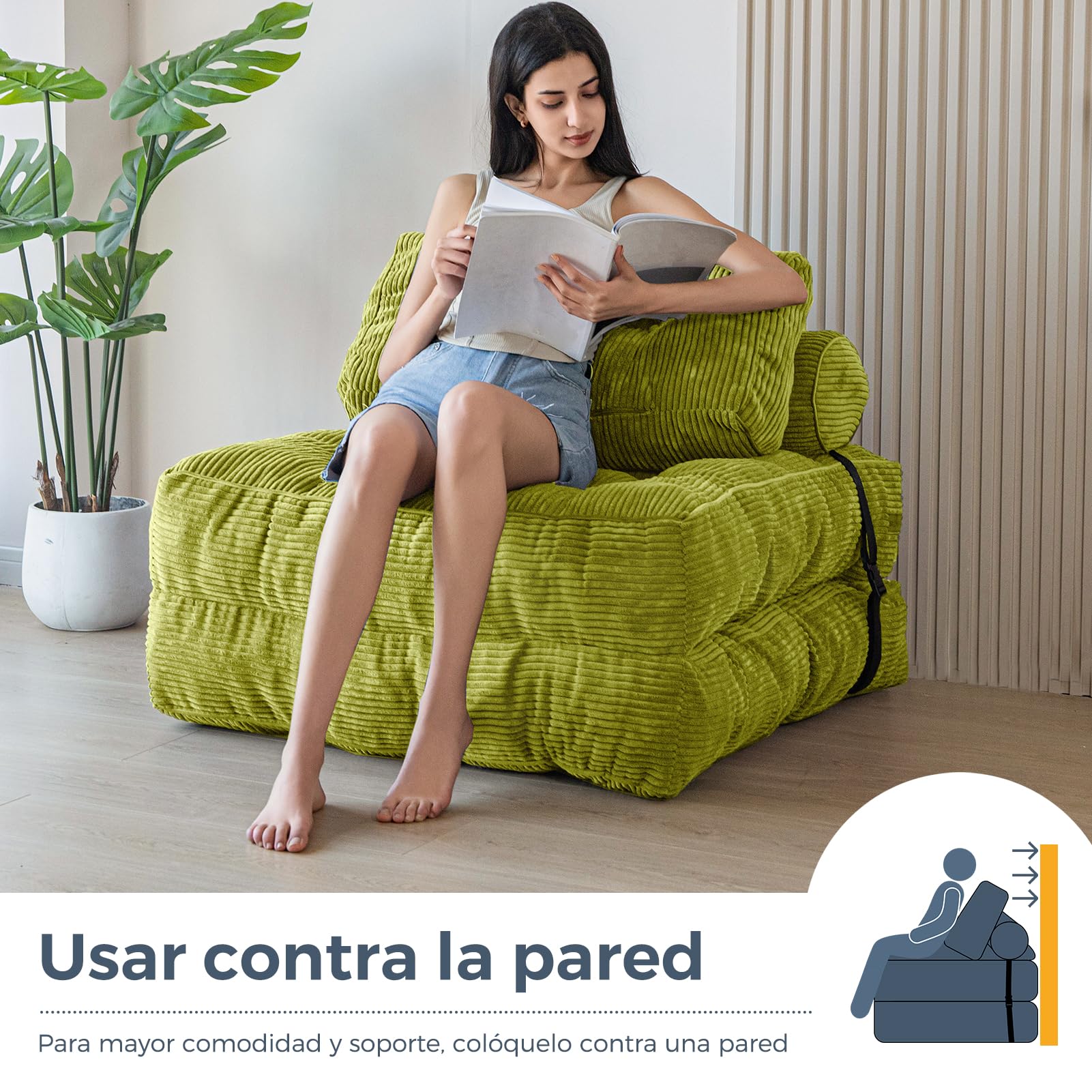 MAXYOYO Sofá cama plegable sofá cama convertible con cojines, colchón con respaldo, silla-cama portátil-Sofá de suelo cómodo para salón dormitorio, Verde