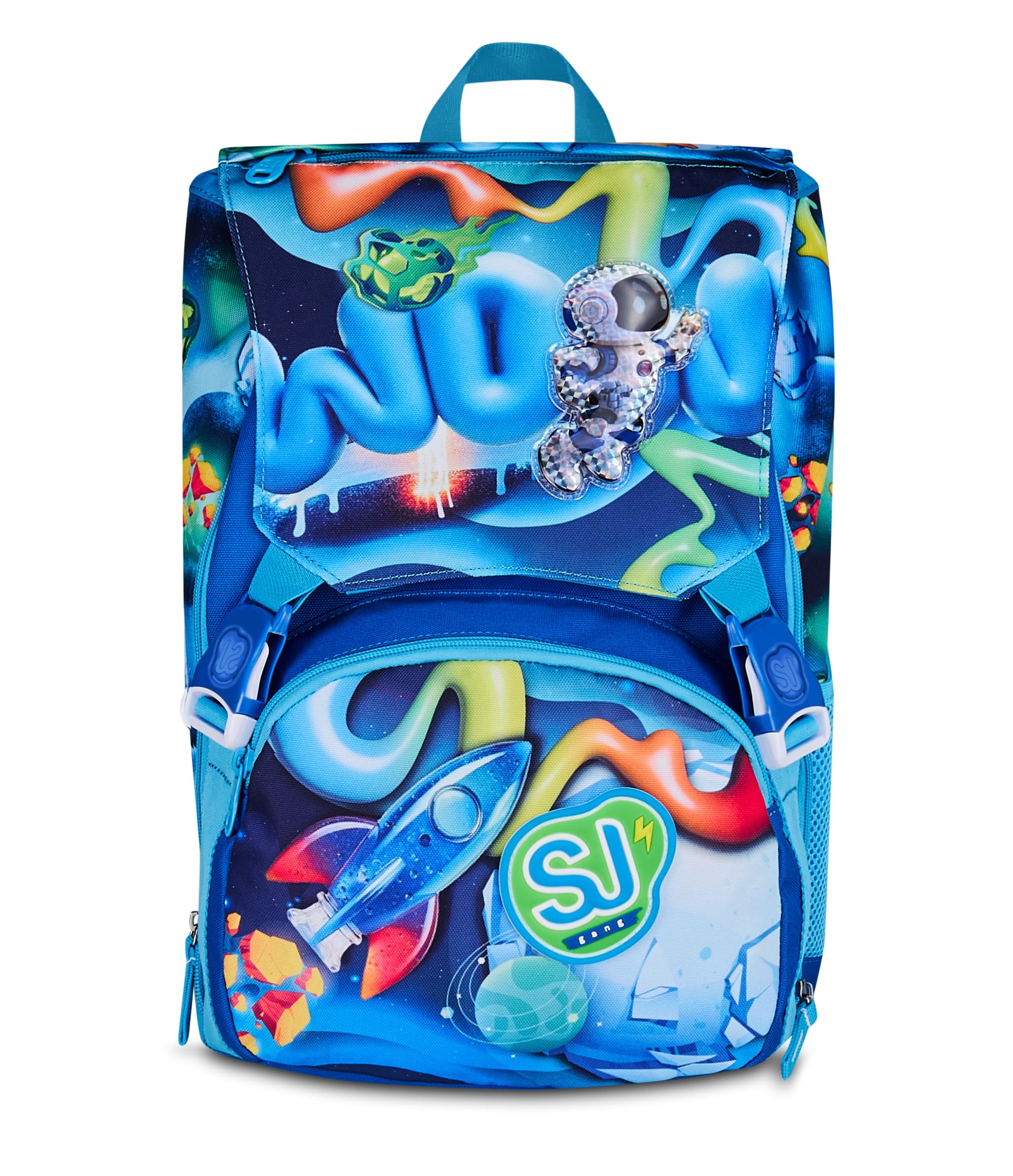 SJ GANG STYLE JAM GANG Zaino Scuola Estensibile SPACE RIDE, Blu, 24L, Zip Laterali, Ali missile a scomparsa, Applicazione astronauta 3D, Tasca frontale, Tasca portaborraccia, Scuola elementare,Bambino