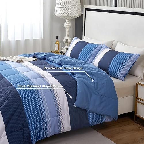 Miniatura 3 de PERFEMET Juego de edredón tamaño Queen, juego de edredón a rayas moradas para niñas, juegos de ropa de cama de rayas geométricas tamaño Queen, 3