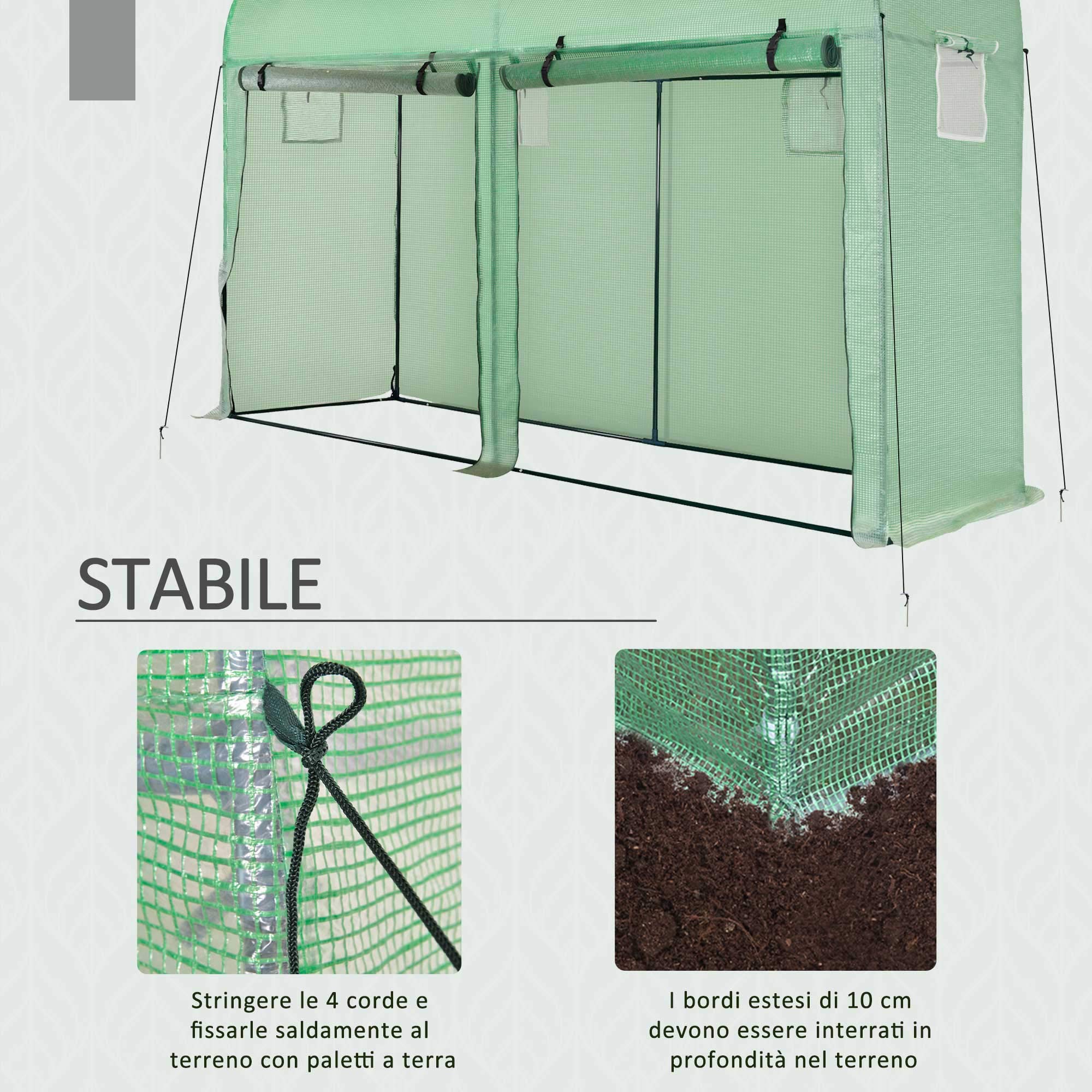 Outsunny Serra Tunnel da Giardino per Piante e Orto, Serra da Balcone con 2 Porte Avvolgibili e 4 Finestre, Copertura in PE Struttura in Acciaio, 3x1x2m