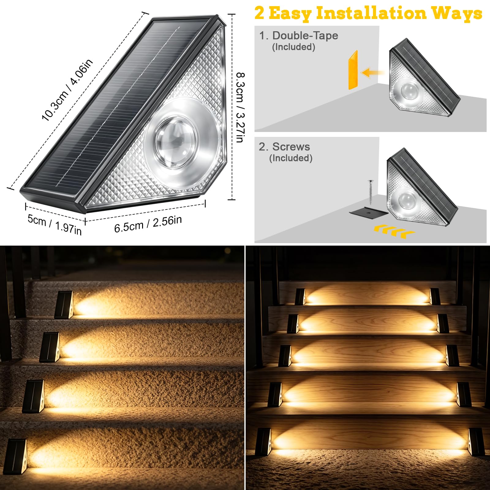CREATESTAR Luce Solare per Scale 6 Pezzi,LED Luci Solari per Esterni 3 Modalità RGB Luci, Luci per Scale Esterne IP65 Impermeabile Per Scale, Cortile, Recinzione Giardino
