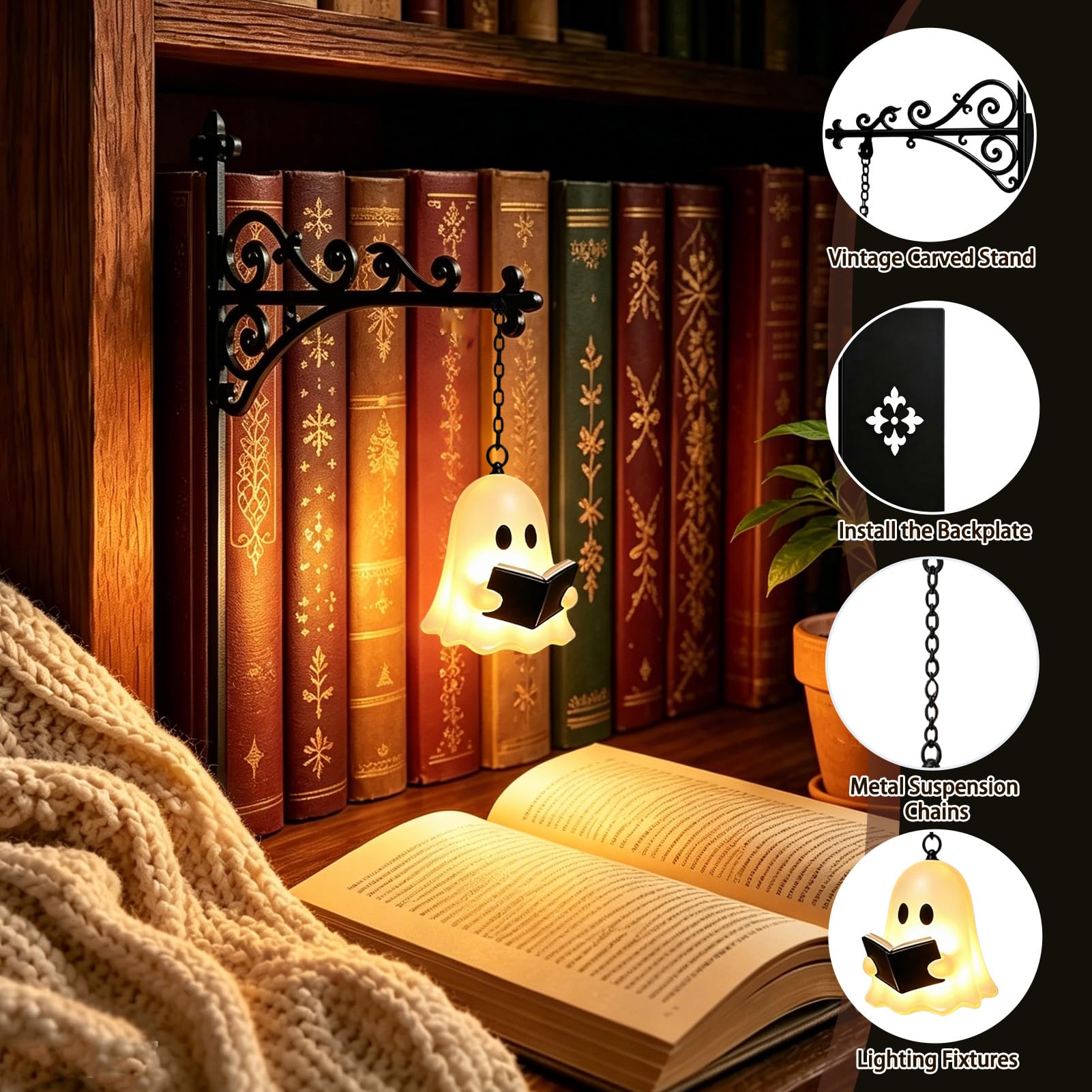 Lot de 3 lanternes pour bibliothèque, serre-livres, décoration d'Halloween