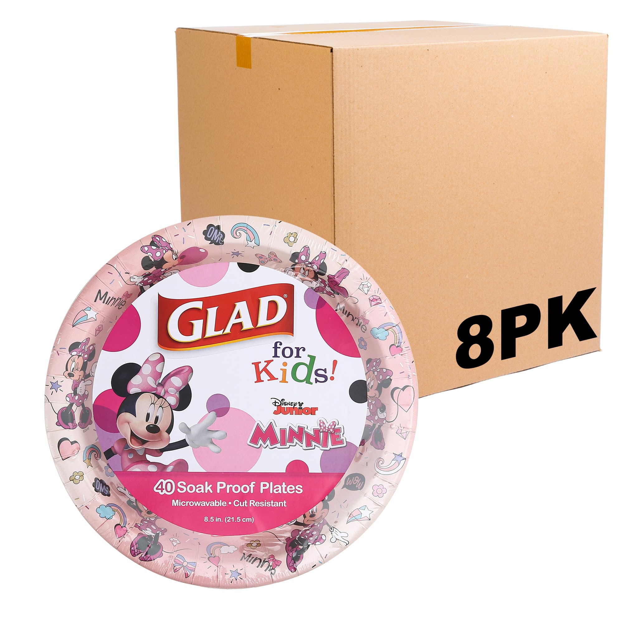 Glad for Kids Disney Mickey & Friends Pappteller mit Minnie Mouse rosa Punktemuster | Mickey & Friends Pappteller für den täglichen Gebrauch, Kinder-Snackteller, 40 Stück, 8 Stück