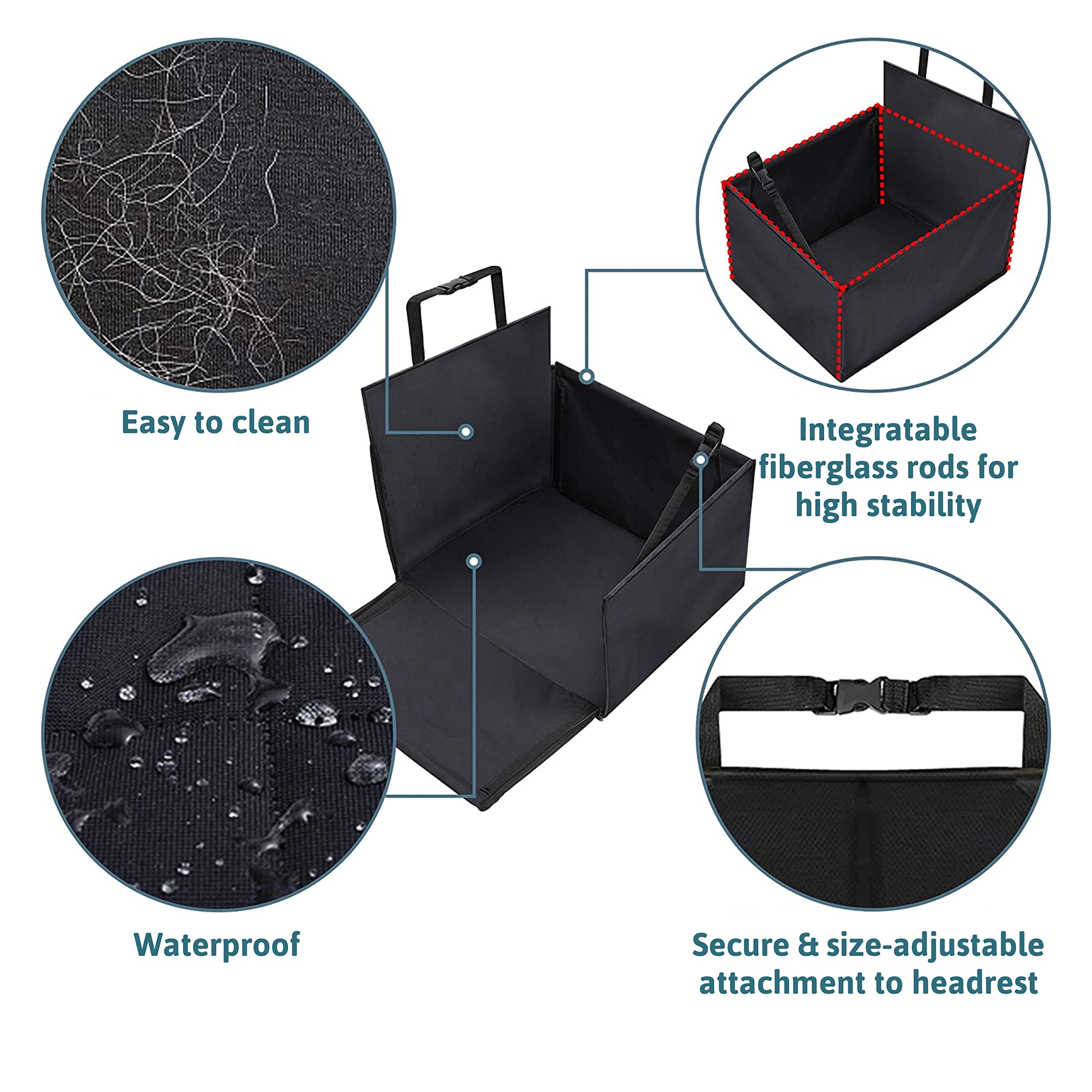 Asiento para Perros para Asiento Trasero - 60X53X35Cm - Robustas Varillas De Fibra De Vidrio - Ajuste Universal para Todos Los Coches - con Cuenco Bol Plegable