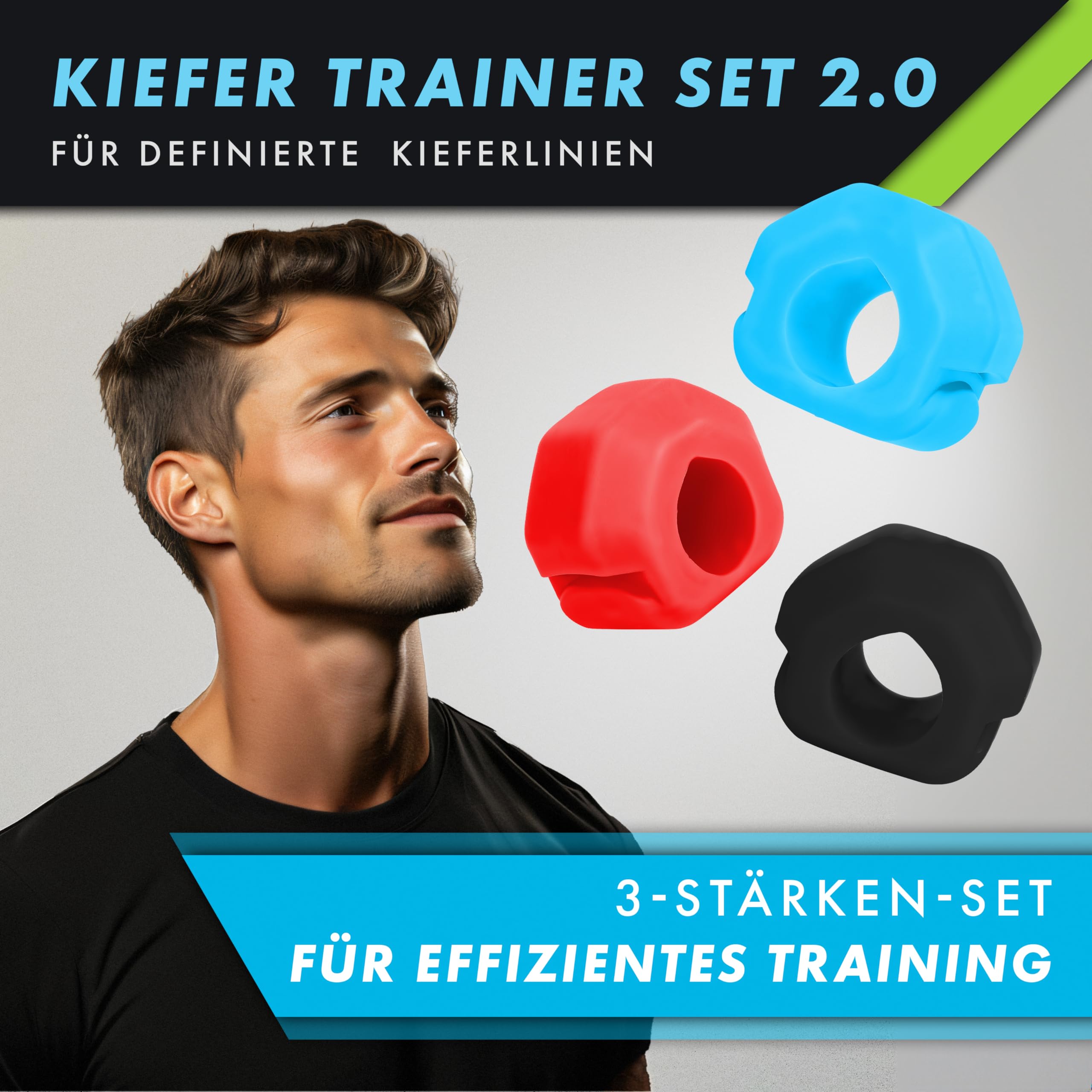 Pino Trainer Set 2.0 | L'originale – allenamento della mascella con il toner Jawline Trainer & Jawline, rimozione del mento doppio; allenamento viso e anti-rughe