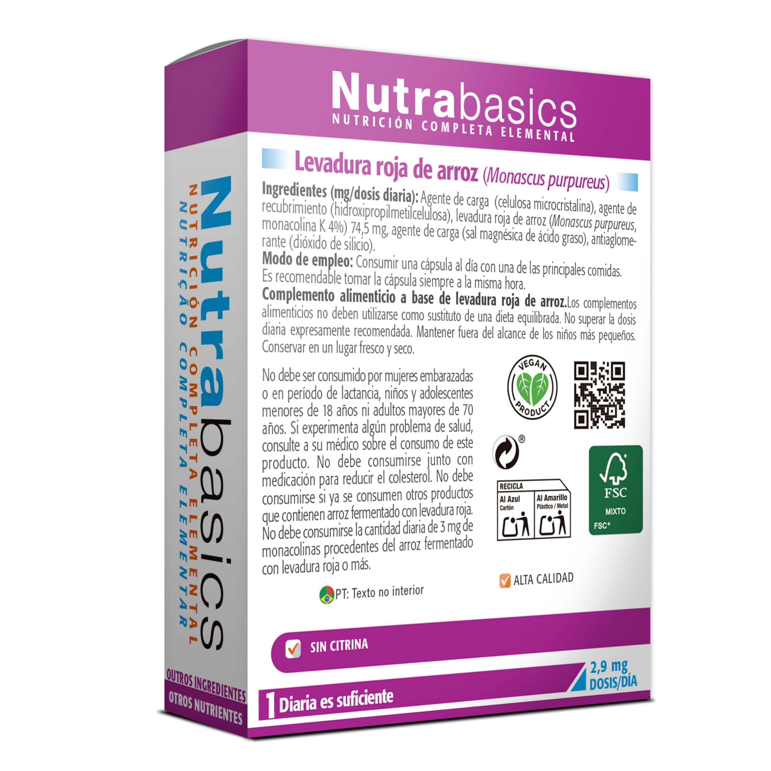 DRASANVI Levadura Roja de Arroz (Monascus purpureus) |2,9 mg de Monocolina K| Contribuye a Mantener los Niveles Normales de Colesterol |Cápsulas Vegetales |30 Cápsulas = 30 Días