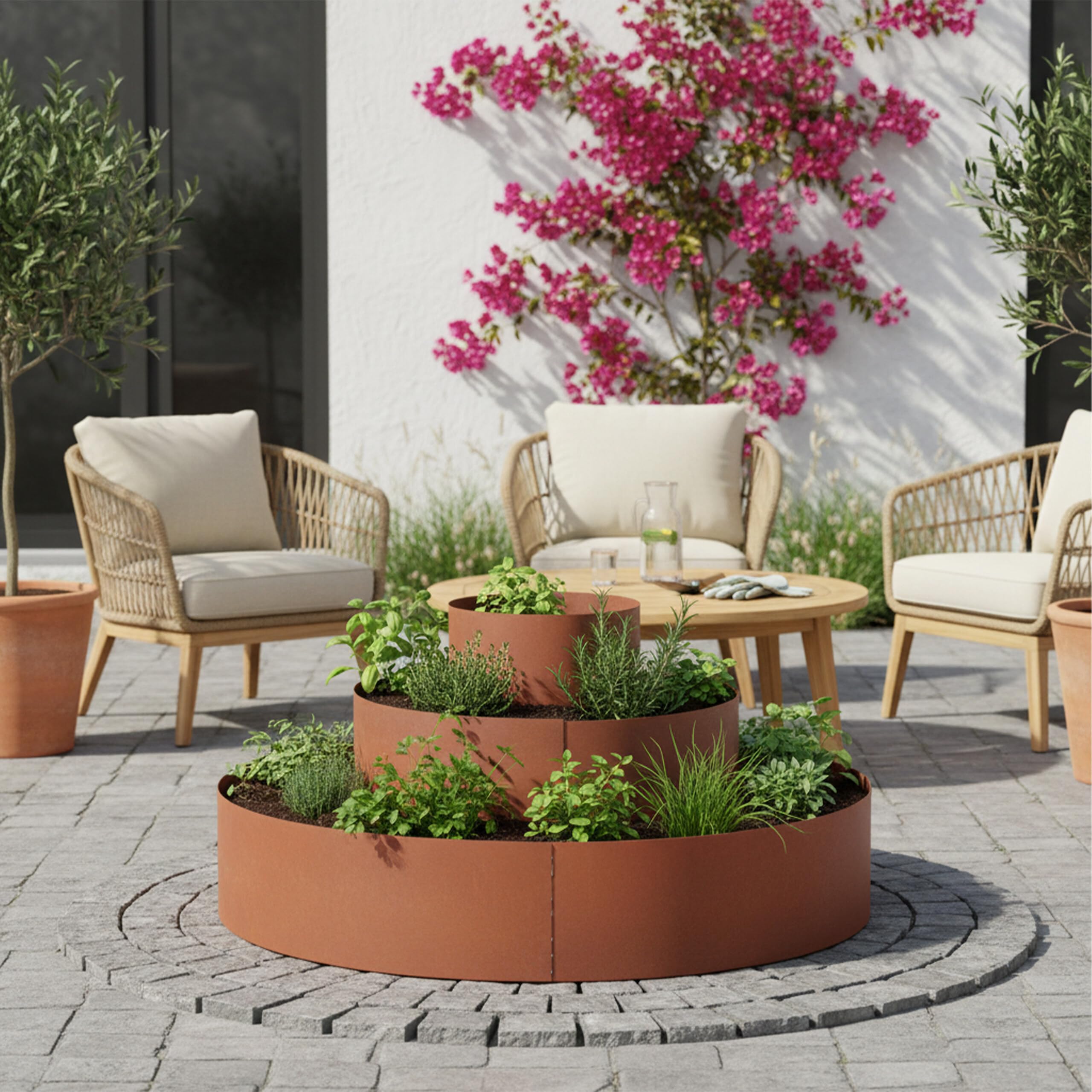 Relaxdays Spirale per Erbe aromatiche, Set 3 pz, Ø 30/60/90 cm, h 20 cm, Effetto ruggine, Acciaio