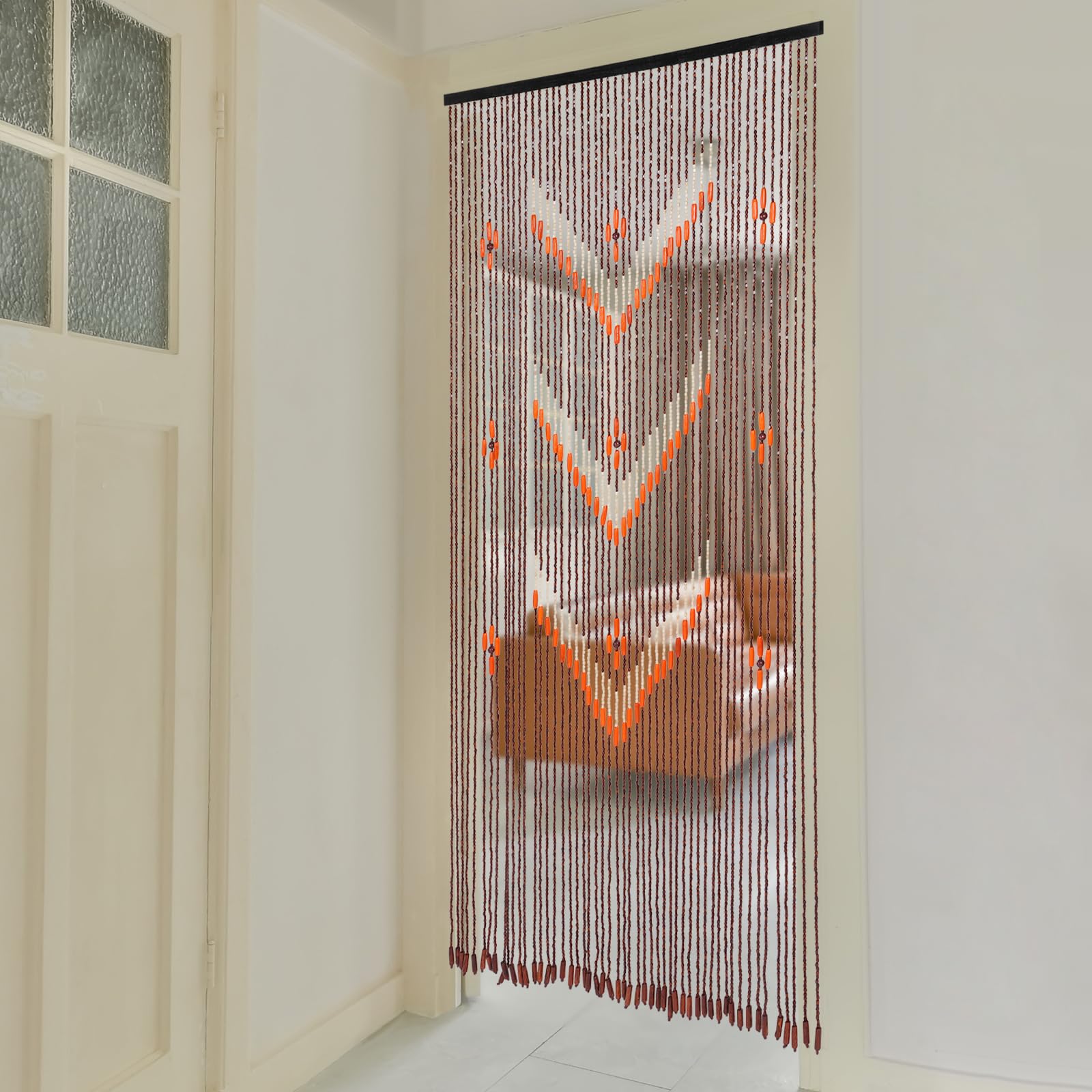 Rideau de porte en bois - Rideau de perles - Rideau de perles - Rideau décoratif - Séparateur de pièce - Rideau suspendu en perles de bois