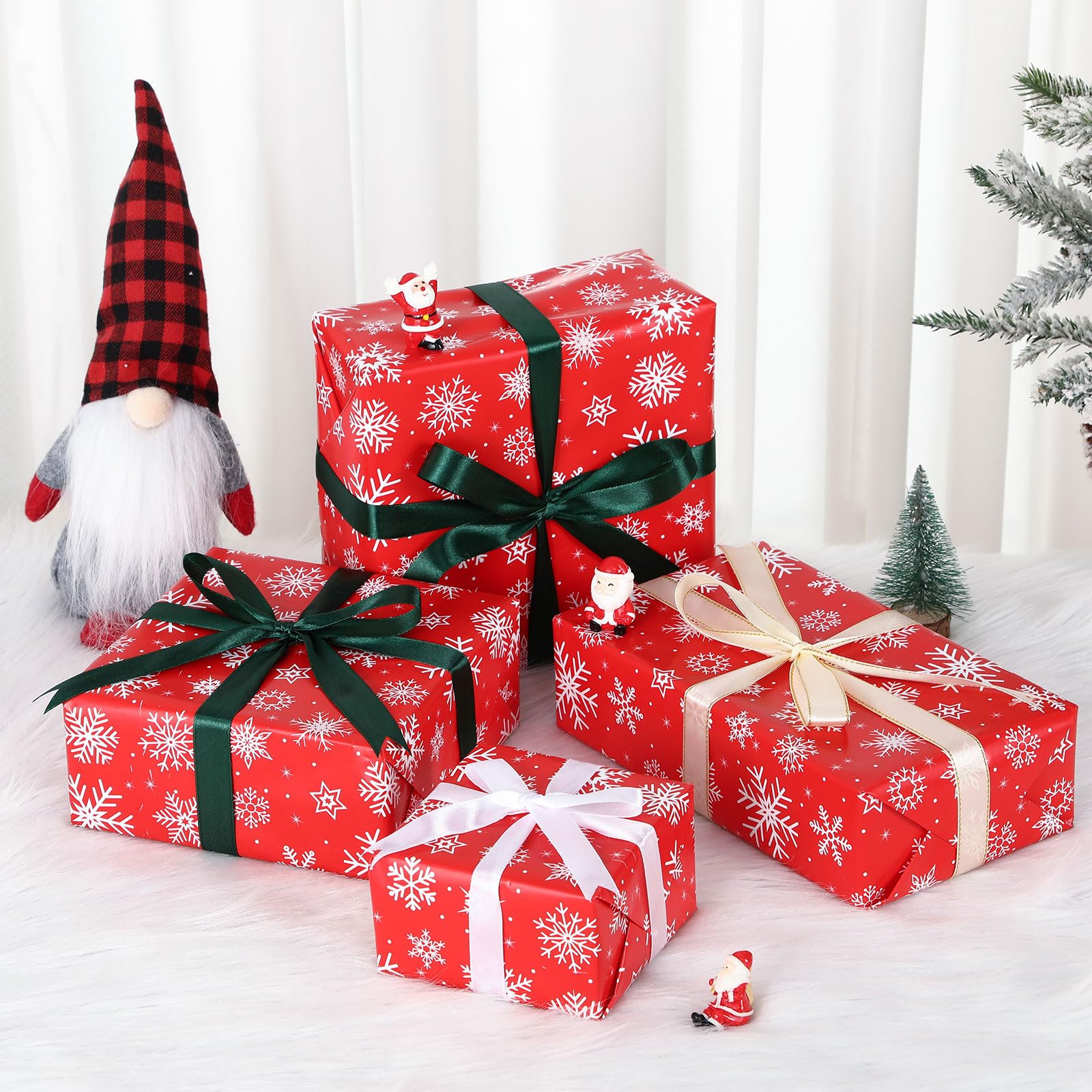AmazingSpark Umkehrbares Weihnachts-Geschenkpapier, Jumbo-Rolle, weiße Schneeflocke, Rot, Geschenk-Set für Weihnachtszeit, Partygeschenk (68 cm x 25 m, Schneeflocken)