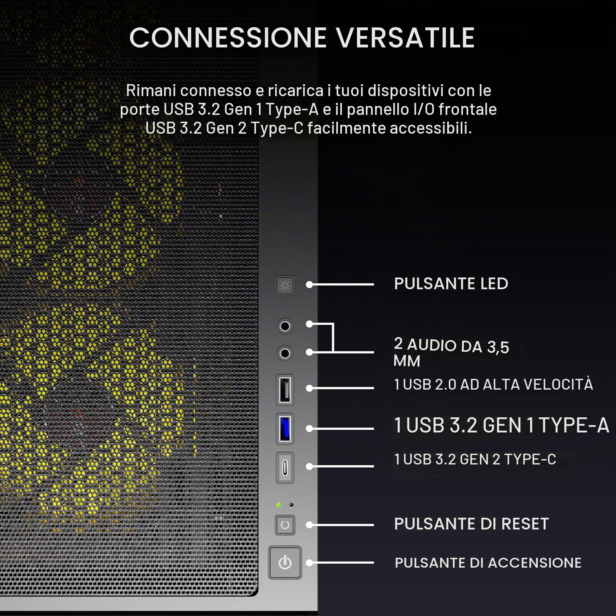KEDIERS Alloggiamento per PC preinstallato, 5 × 120 mm, Nero, ATX Mid Tower PC, case per computer con vista panoramica, pannello frontale in vetro temperato, nero, P6 ARGB