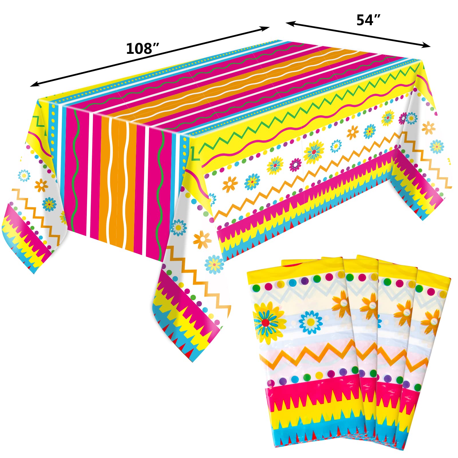 Buryeah 12 Pcs Mexican Fiesta Tablecloths - 54x108 Inch Colorful Serape Party Table Covers