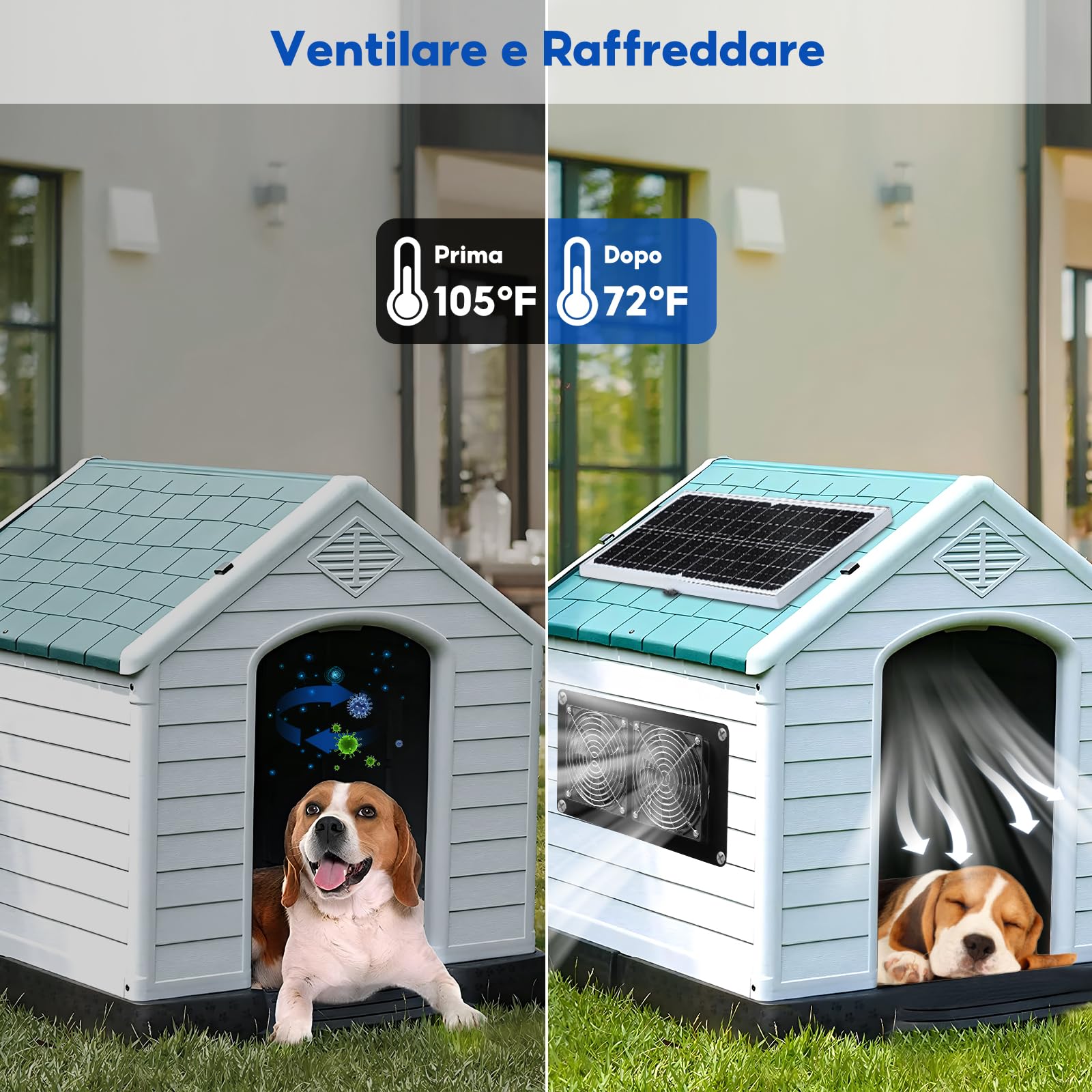 Ventilatore solare, 15 W, 9,84 ft, impermeabile, doppio ventilatore di scarico per piccoli polli, capannoni, case per animali domestici, circolazione dell'aria in serra all'aperto