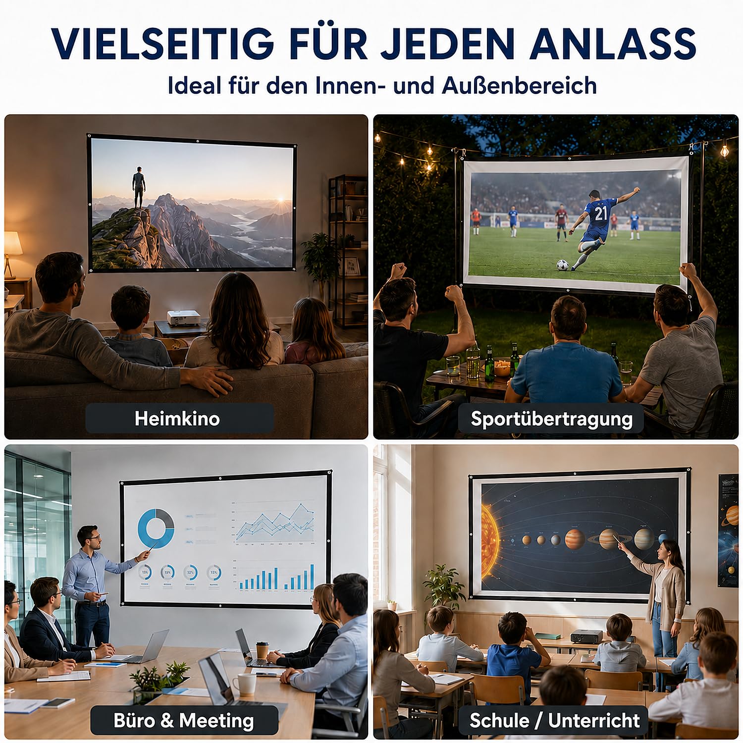 120 Zoll Beamer Leinwand 16:9, Faltbar Faltenfrei Tragbare Projektorleinwand für Heimkino Outdoor Indoor, Unterstützt Beidseitige Projektion, 267cm*150cm