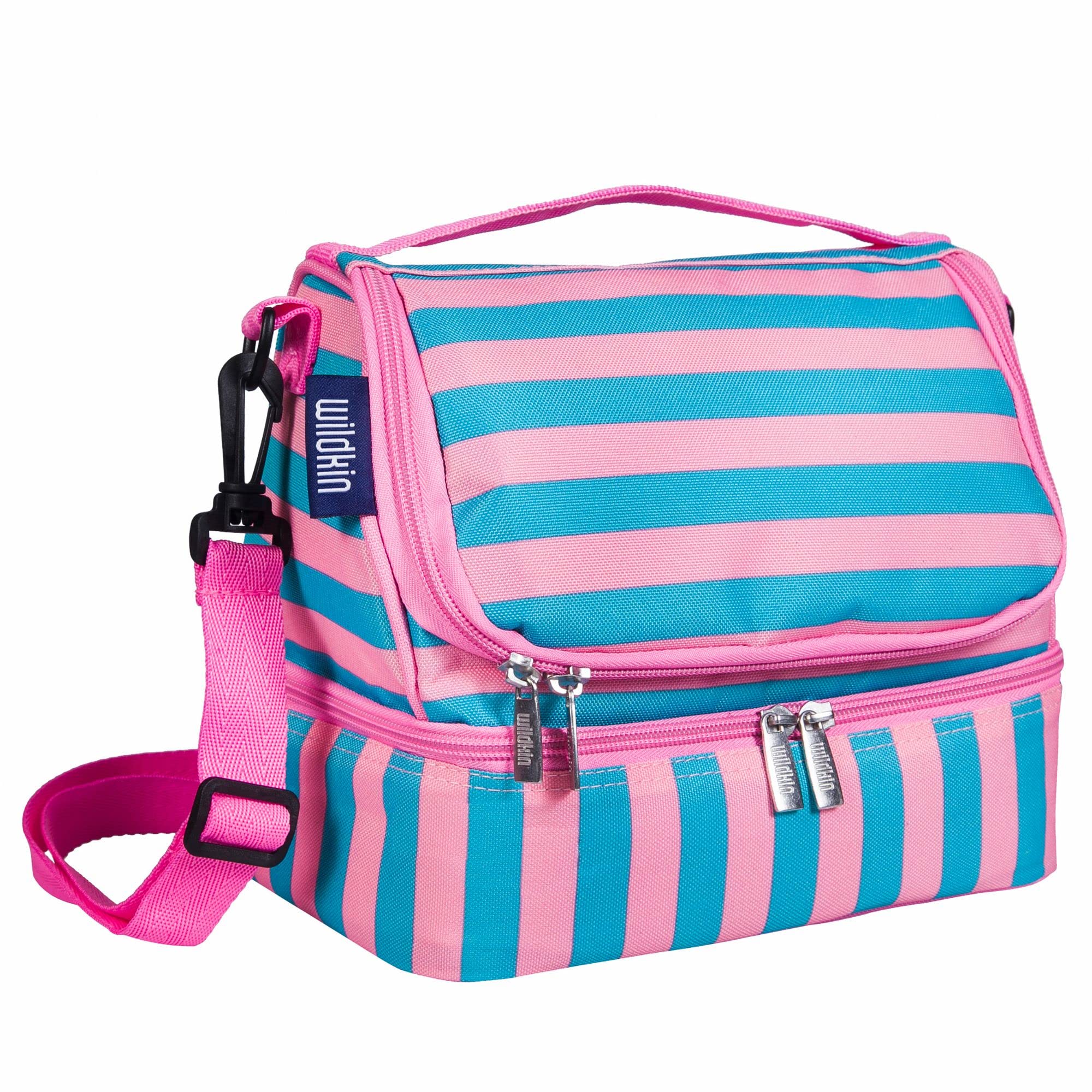 WildkinTwo Compartment Insulated Lunch Bag for Boys & Girls, Perfect Solution for Packing Hot or Cold Snacks for Kids' School and Travel, Ideal for Lunch Bag for Kids (Pink Stripes)