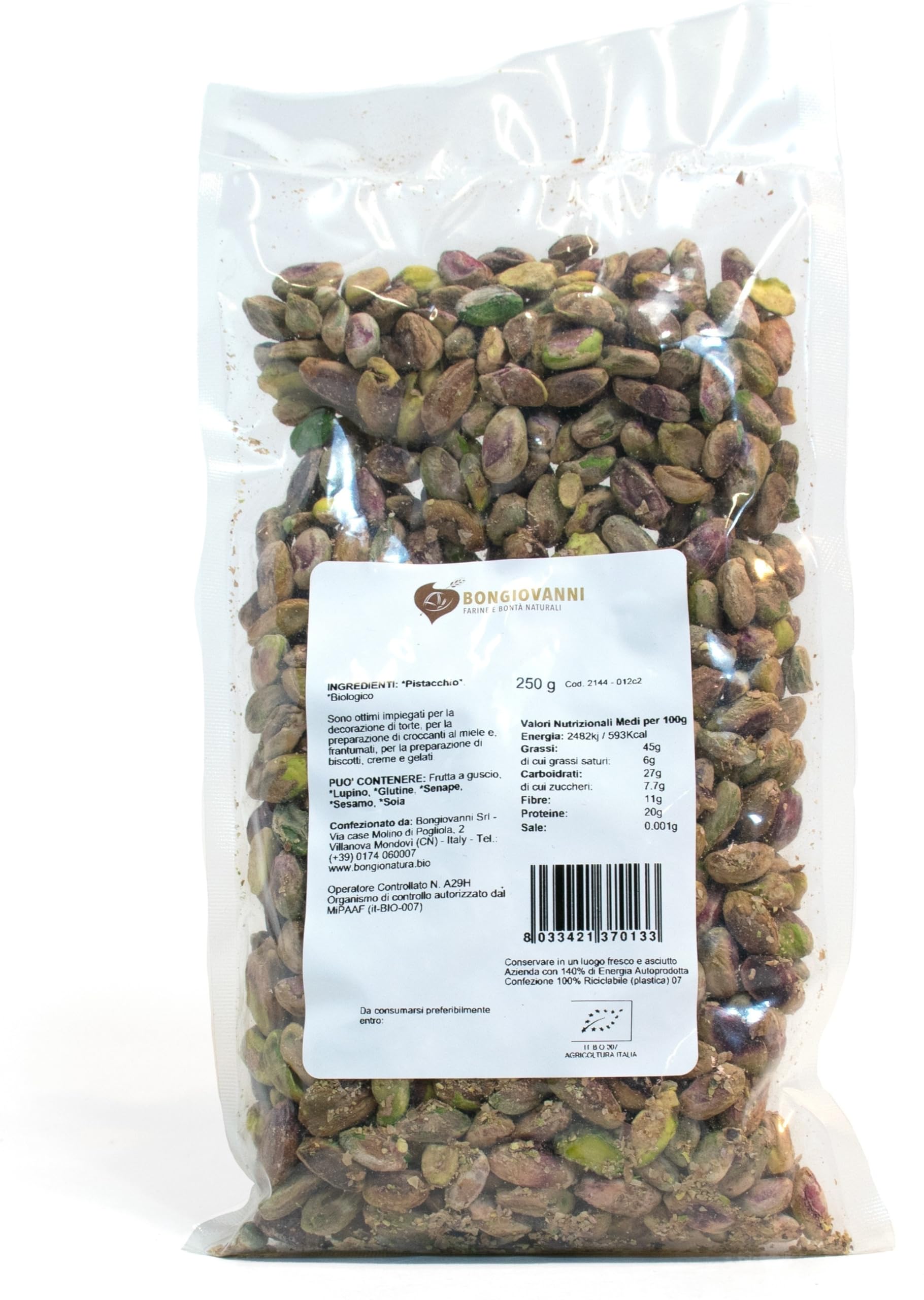 BONGIOVANNI FARINE E BONTA' NATURALI Pistacchio sgusciato intero 250g BIO