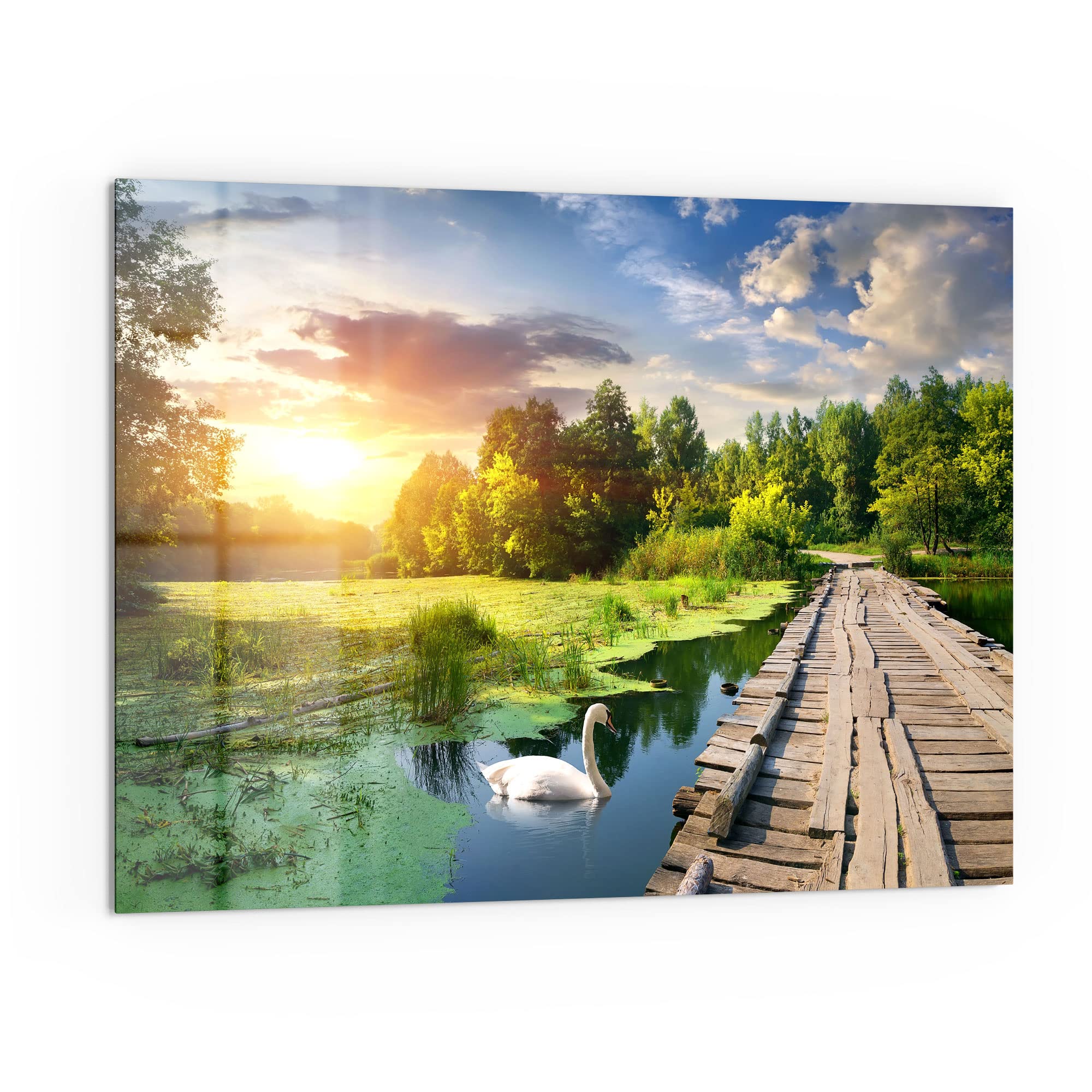 DEQORI Szklana tylna ścianka kuchenna, idylliczny design jeziora, 80 x 60 cm, tylna ścianka łazienki lub kuchenki, ochrona przed rozpryskami płyt kuchennych, do kuchni i łazienki, nowoczesna dekoracja do luster z płytkami