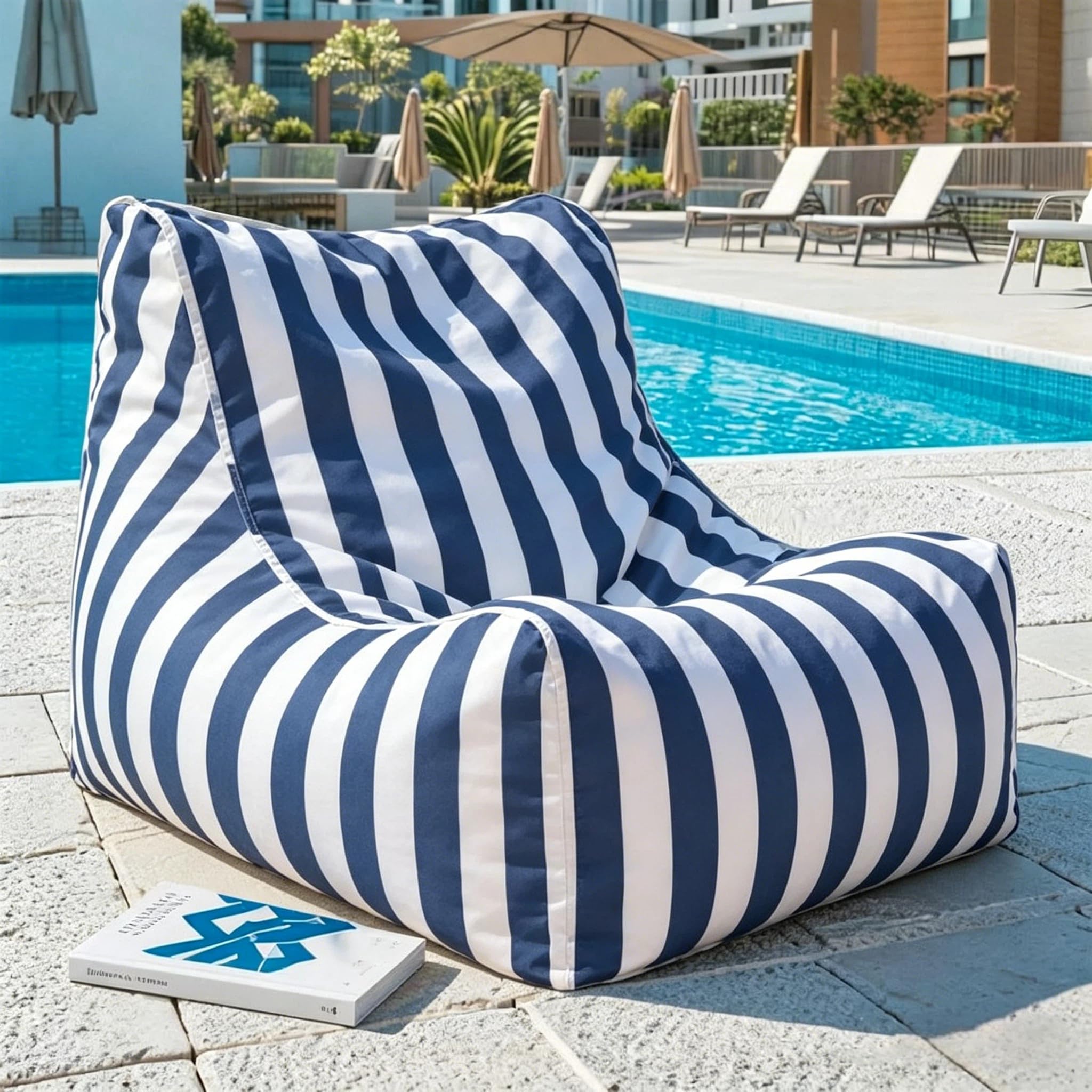 SXBCyan Funda Puff Flotante For Piscina, Sin Relleno, For Exteriores, Impermeable, Resistente A La Intemperie, For Patio Y Piscina, Flotadores Impermeables For Piscina.(Navy Blue Striped)