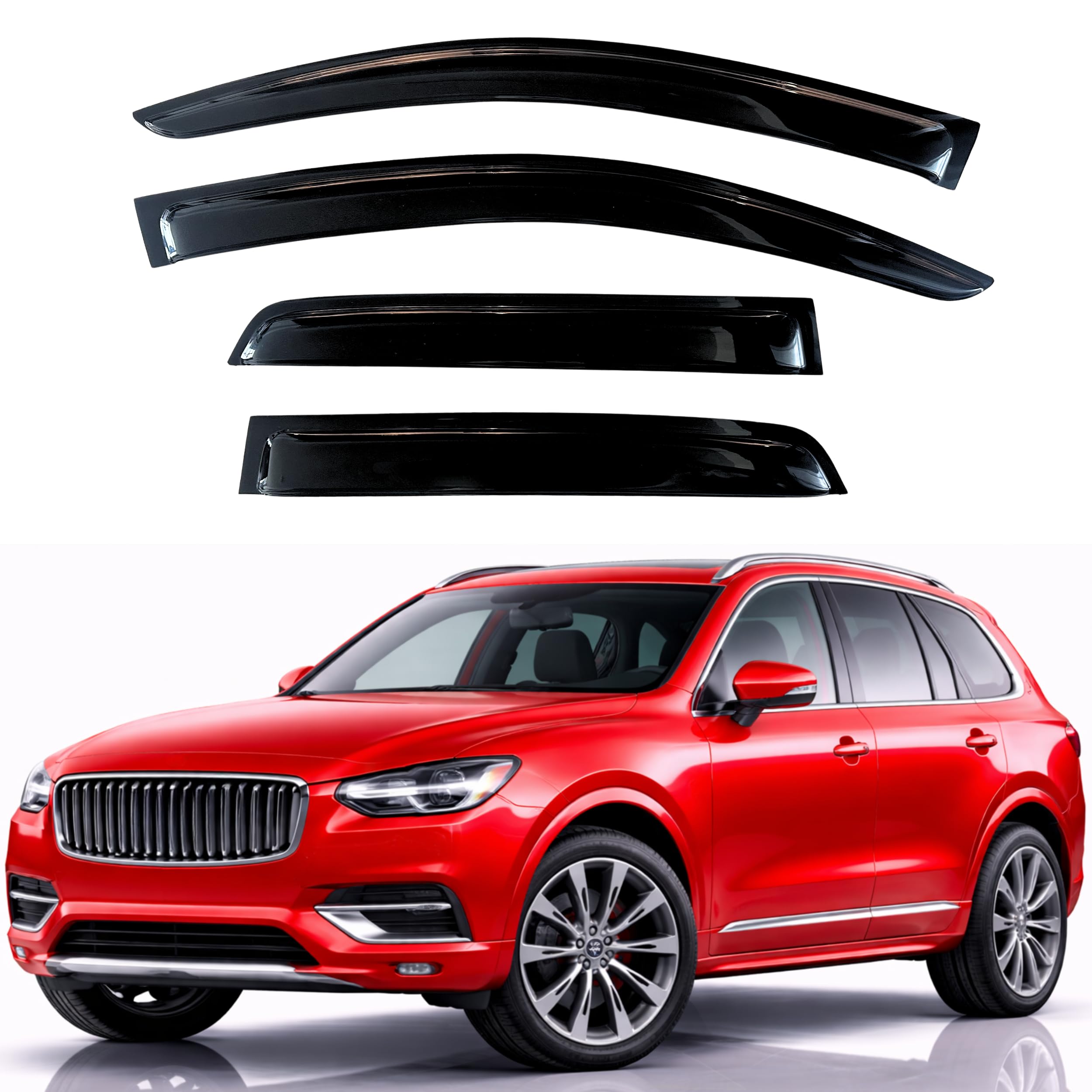 KPY Rain Guards Fit for 2016-2025 Volvo XC90, Out-Channel Window Visors Vent Wind Deflectors 4PC, Car Accessories for 16-25 Volvo XC90