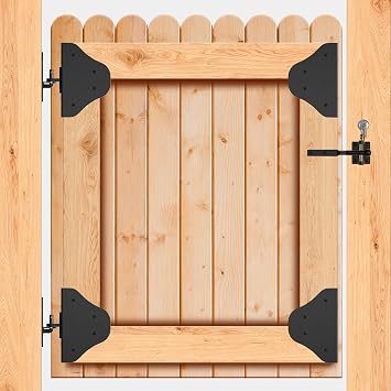 Mofeez Anti Sag Gate Kit Fence Gate Hardware - Heavy Duty 90 Degree Right Angle Hinges with Self-Locking Gate Latch & Corner Brace - for Wood Gates, Garden Fence 1 Set