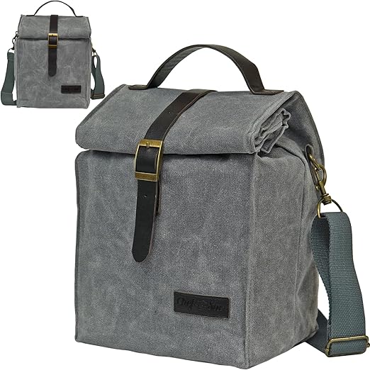 insulated waxed canvas lunch bolsa