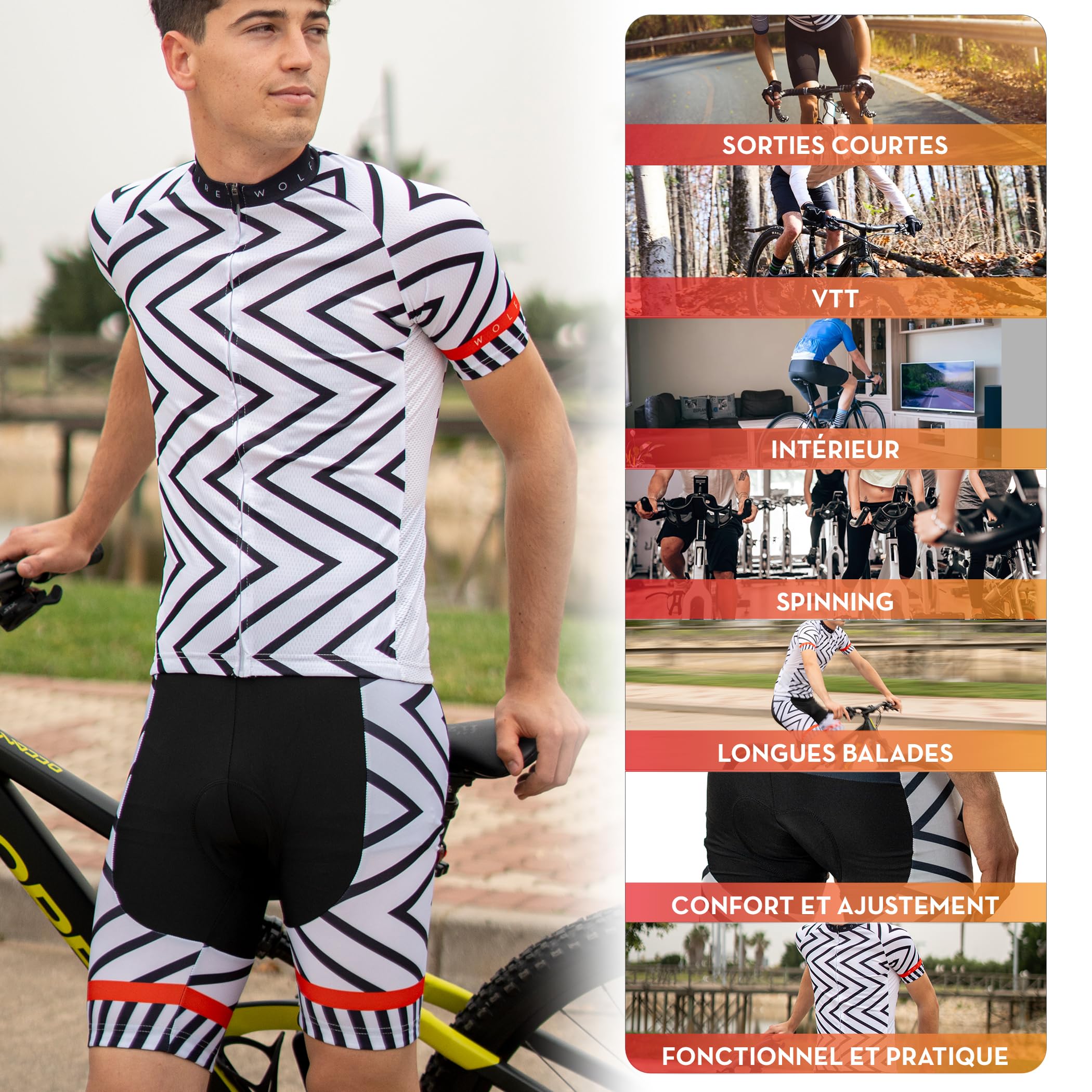 Tenue Cycliste Homme. avec Gel Pad 20D, bavette rembourrée, Tenue Velo Homme Cycliste, Tenue VTT Homme, Maillot Cyclisme Homme avec Cuissard Velo Homme Cycliste