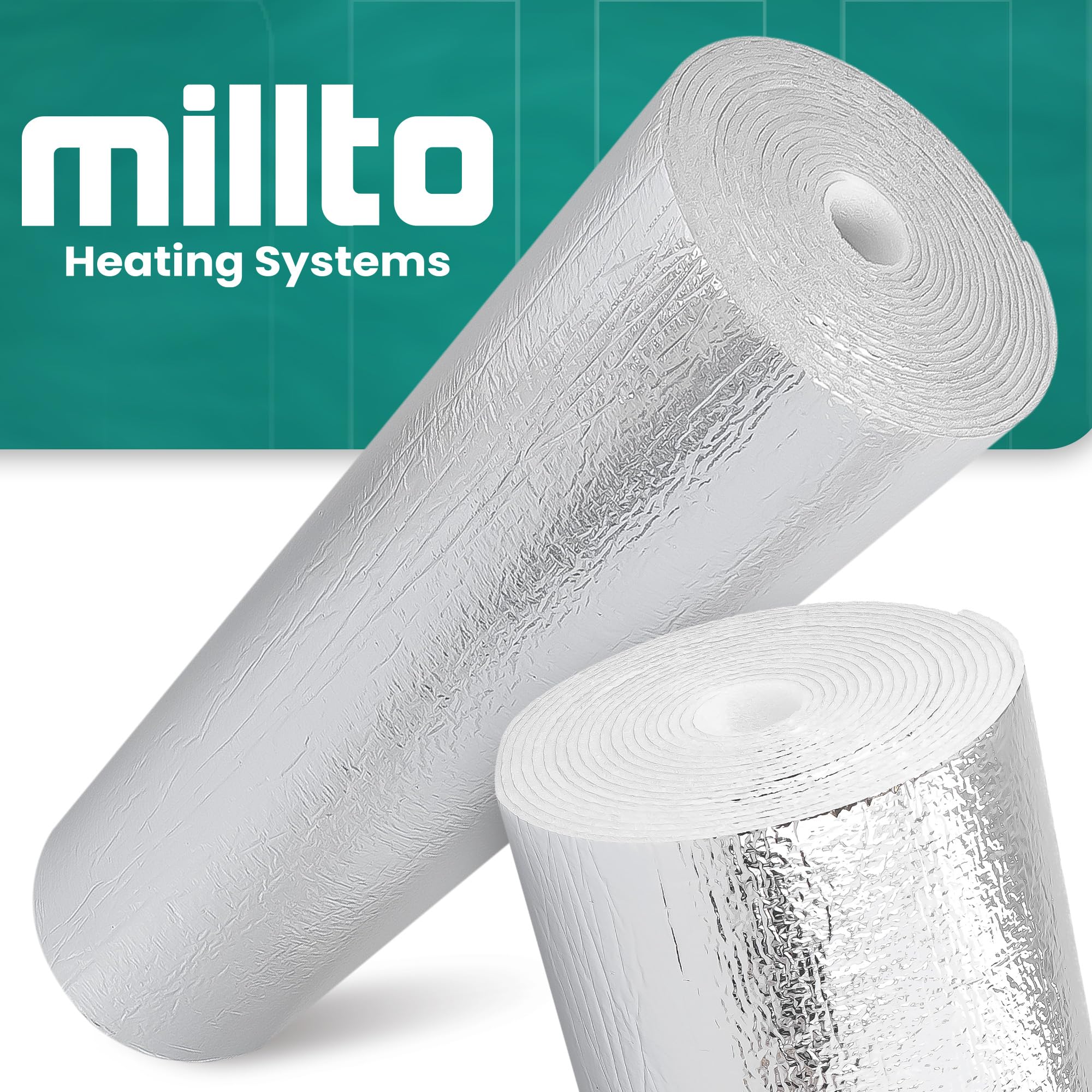 Millto™ Ekran Zagrzejnikowy Mata Aluminiowa 2,5m | Pianka Termoizolacyjna Izolacyjna Izolacja Ścienna Piankowa Folia Odblaskowa Uniwersalna Termiczna Grzejników Ścian