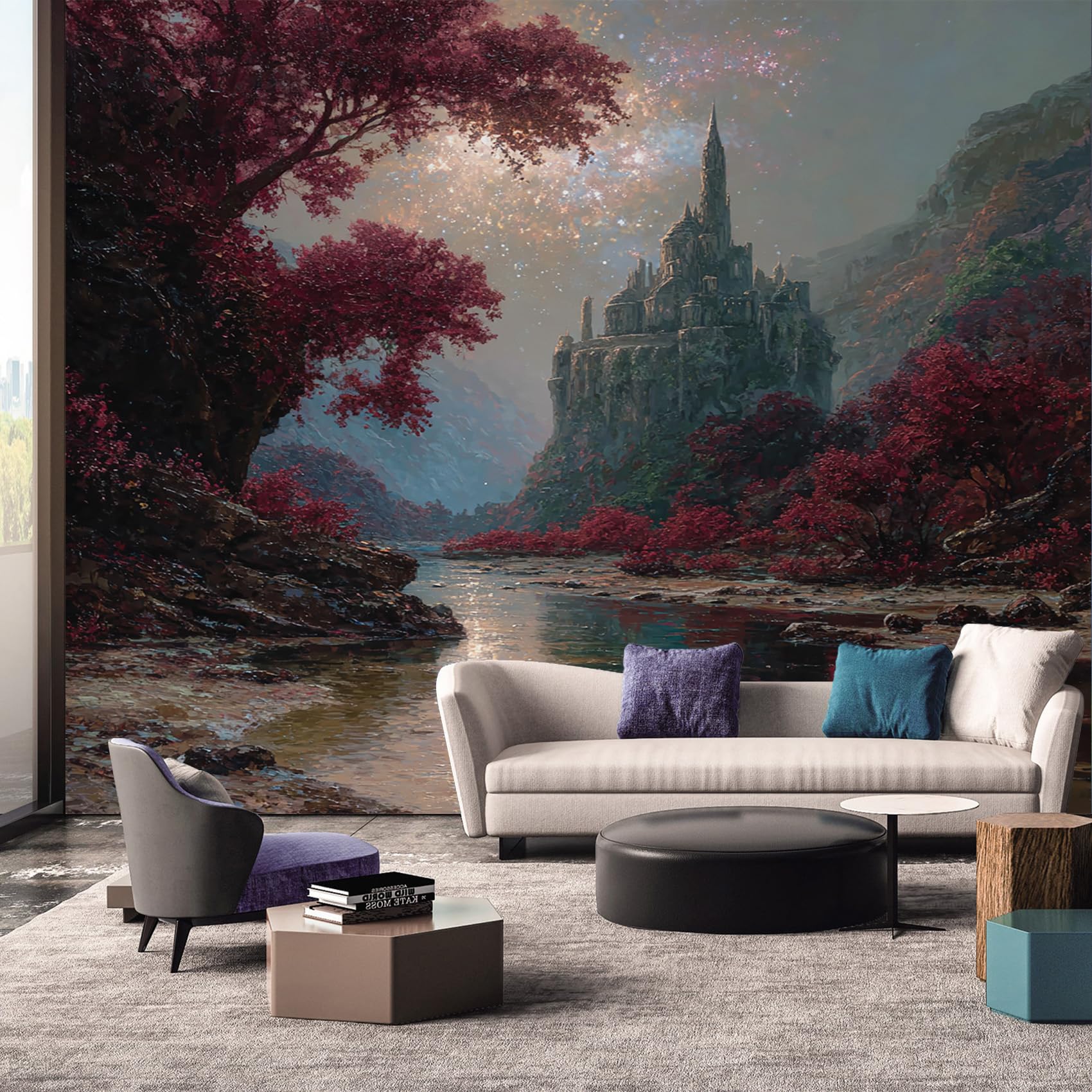 Fantasy Wallpaper, Magic Forest Landscape Mural Wallpaper, Fantasy Room Decor Wall Art for Living Room Bedroom Kitchen 350L x 256W cm