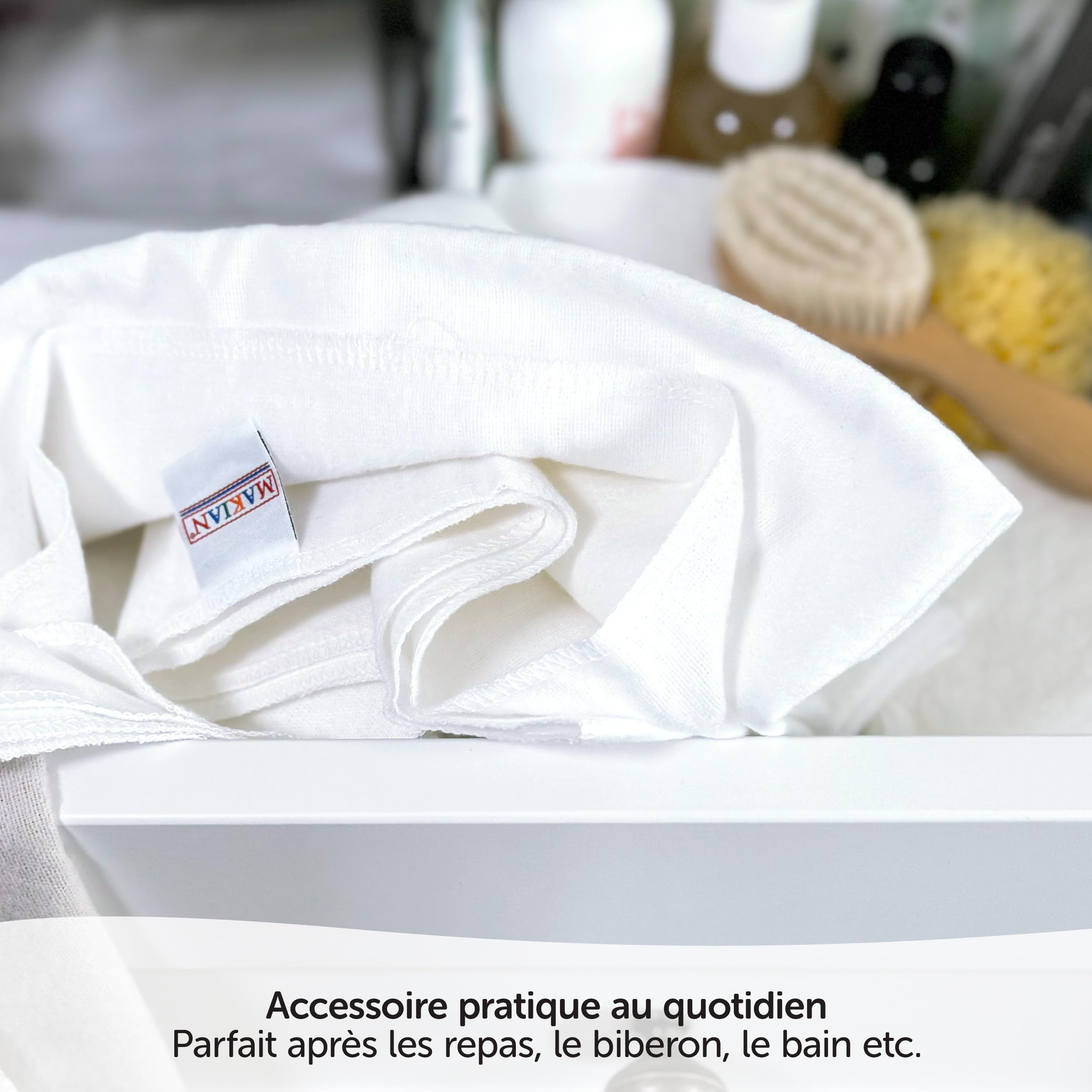 Langes en molleton bébé Lot de 5, 80 x 80 cm - Qualité supérieure - Couleur blanc, double tissage, bordure renforcée, certifié Öko-Tex Standard 100, lavable à 95° C