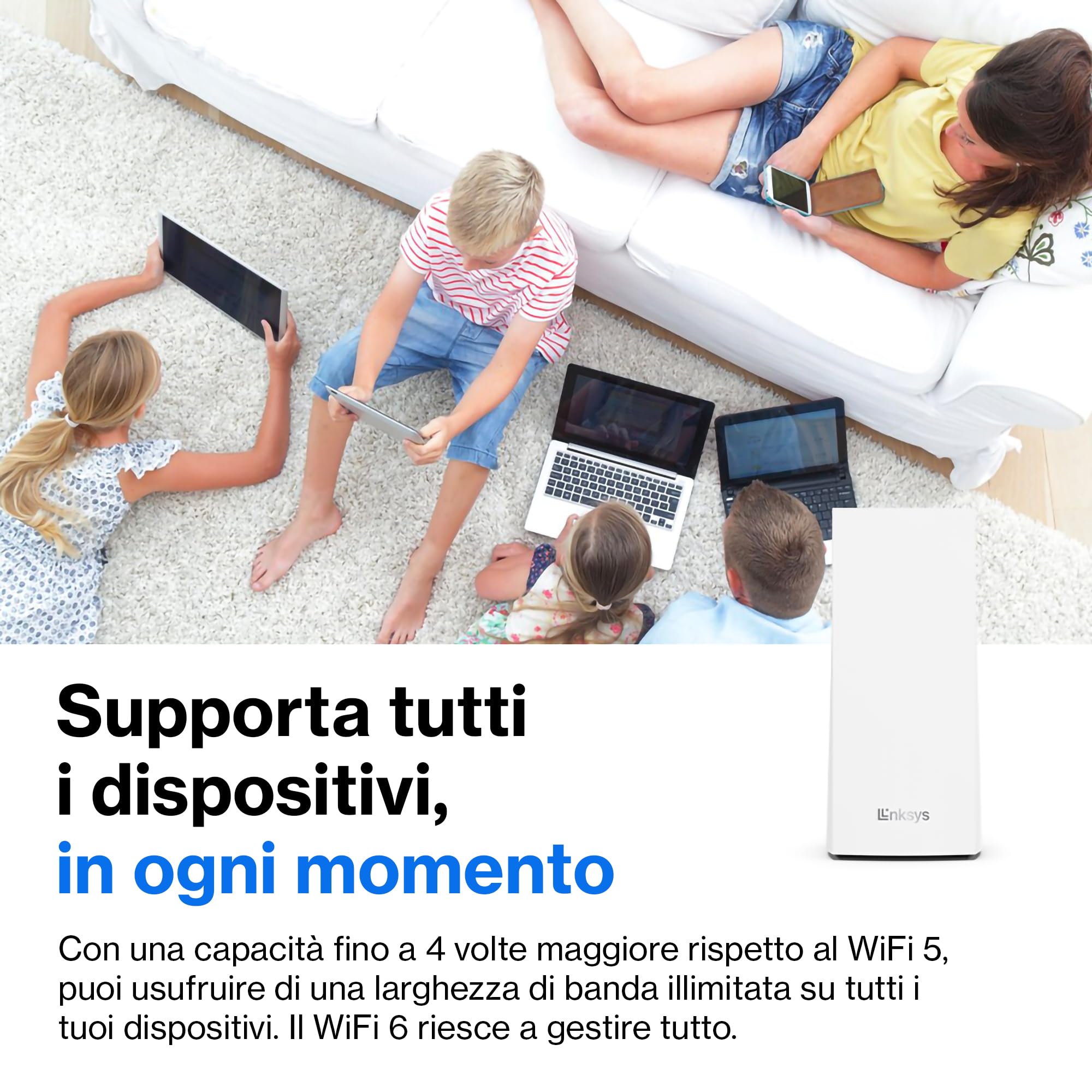 Linksys Velop MX12600 Sistema WiFi 6 mesh Tri-Band (AX4200), router WLAN con 830 m² di copertura e velocità 3,5 volte più rapide per più di 120 dispositivi - Confezione da 3, bianco