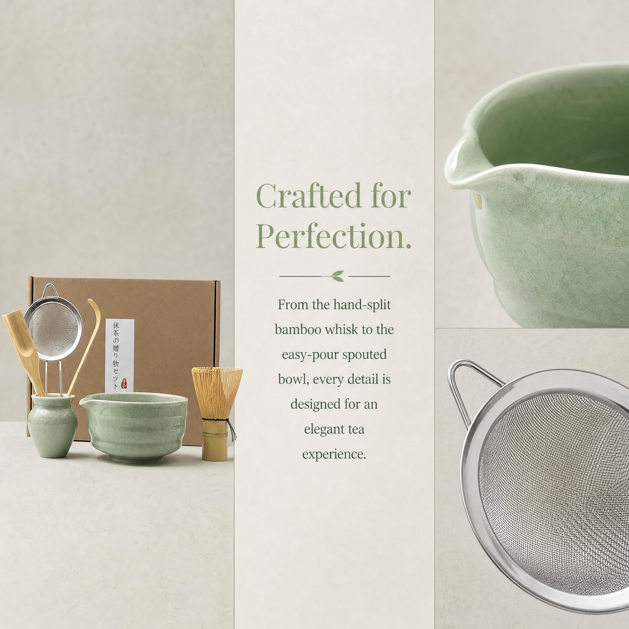 Set da 6 pezzi per tè Matcha con frusta Matcha, setaccio in acciaio inox, ciotola per matcha, 2 cucchiai Matcha, supporto per scopa in ceramica, accessori per matcha, kit regalo per gli amanti del
