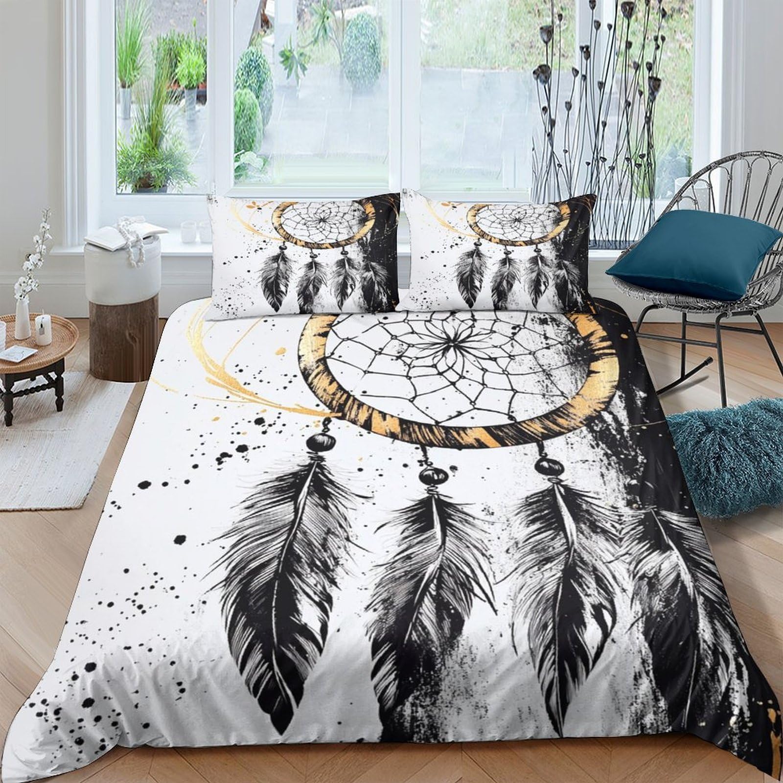 XFKLYNVCJ 3D Printed Dreamcatcher Duvet Cover Brushed Microfiber Artistic tribal design Comforter Cover Stain Resistant Hypoallergenic Breathable Lightweight for Home Bedroom Use Single（135x200cm）