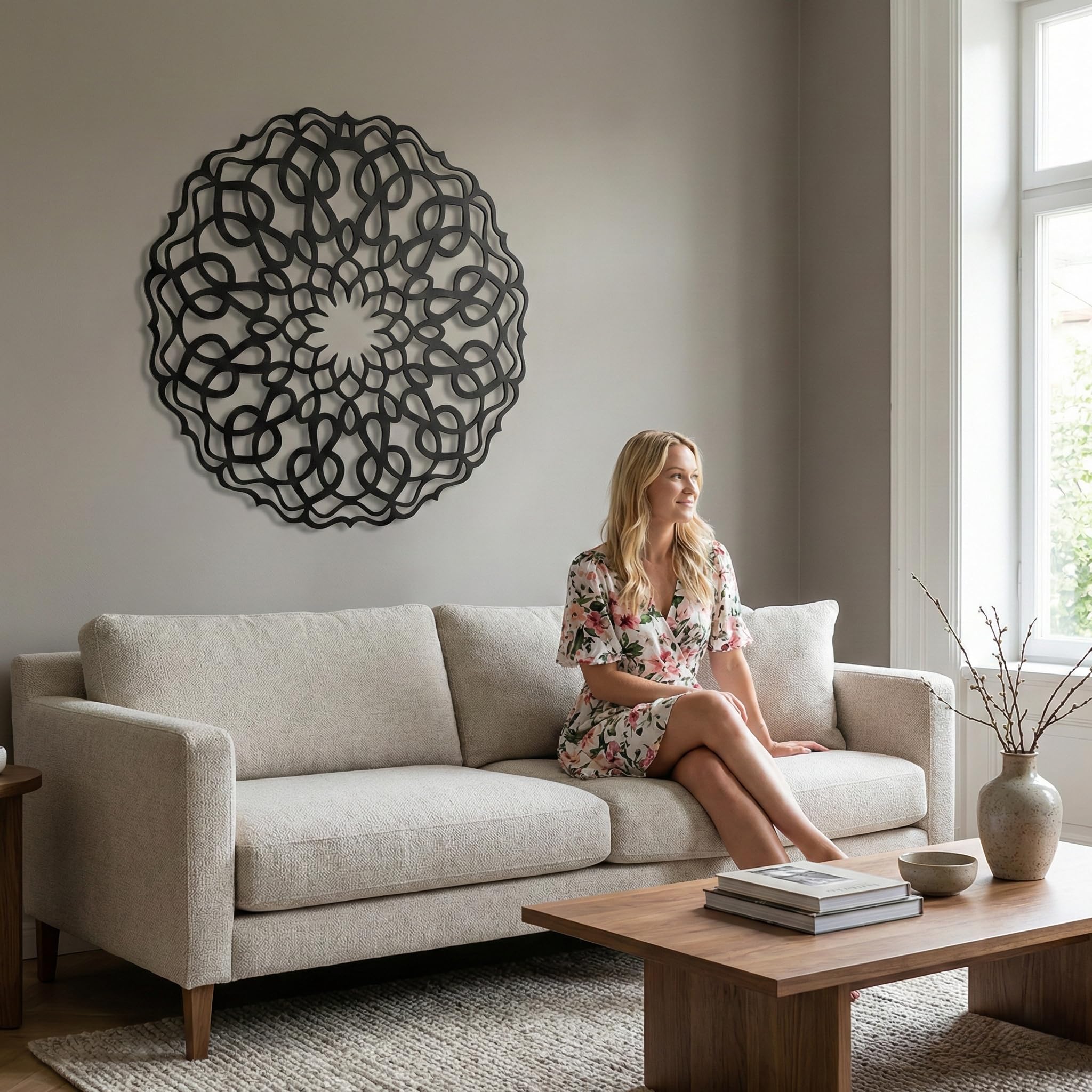 DEKADRON Décoration murale en métal – Mandala – Silhouette murale en métal pour décoration de maison, bureau, chambre à coucher, salon Art déco 28" W x 28" H/71x71cm noir