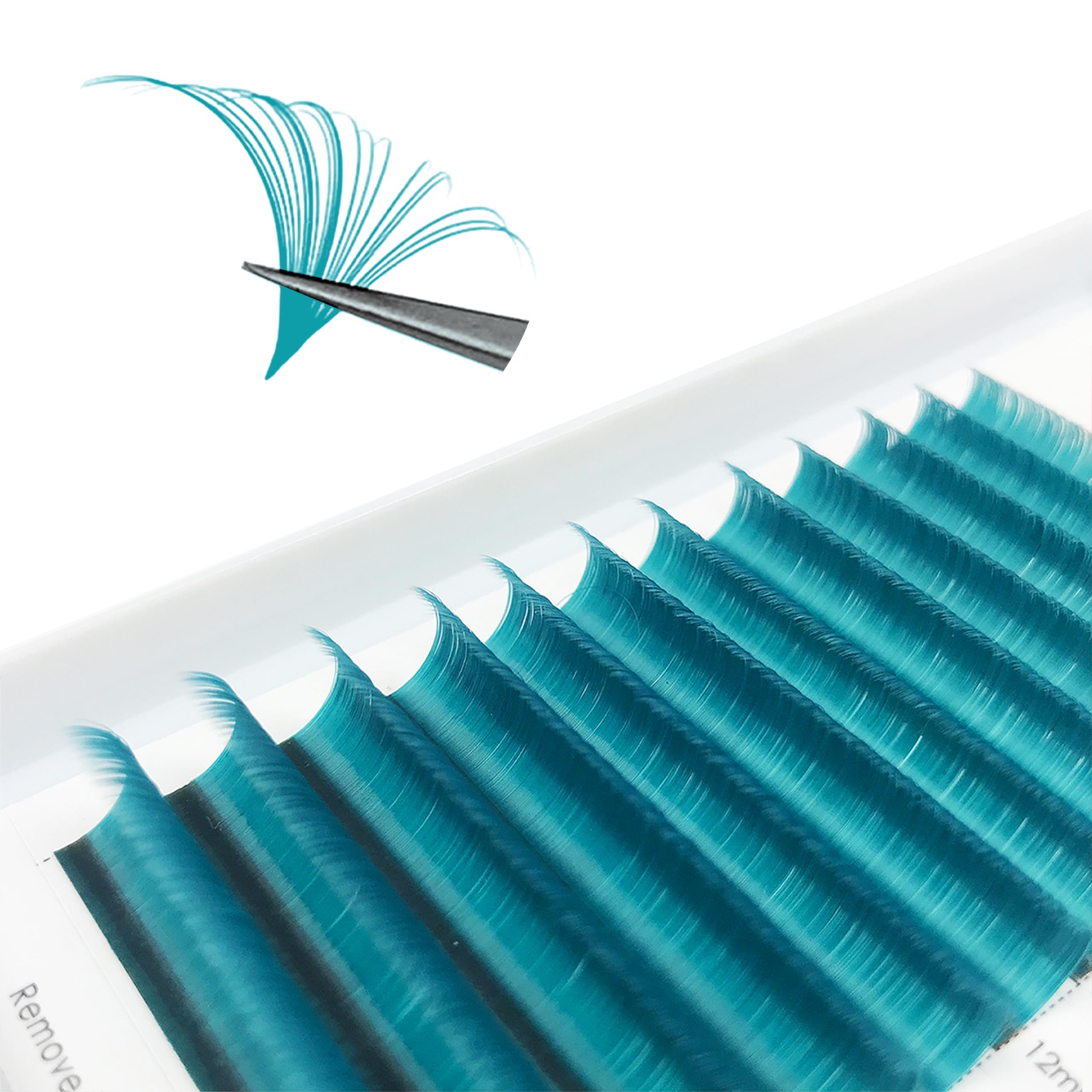 Comango Colored Lash Extensions D Curl 8-14mm Mixed Lash Tray Easy Fan Volume Lashes Dark Turquoise Colored Eyelash Extensions Self Fanning Eyelash Extensions (Green 0.07-D-Mix8-14mm)