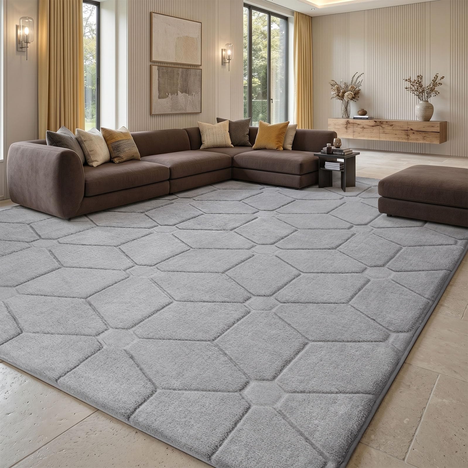 Treeboy Teppich Wohnzimmer 120x160 cm Teppich Grau Moderne Weicher Teppiche Kurzflor Wohnzimmerteppich Rutschfester waschbar Für Schlafzimmer Kinderzimmer, Büro | Flauschiger Carpet mit Anti-Rutsch