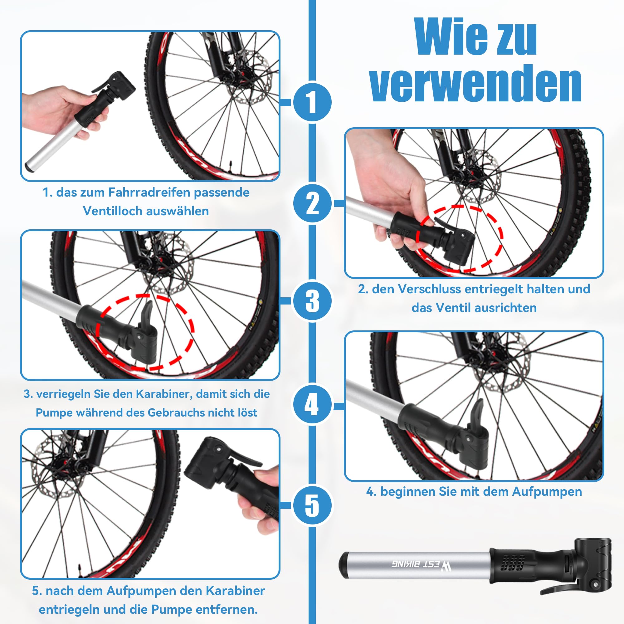 Mini Pompa Aria Per Bici – Lega Alluminio, Valvola Schrader/Presta, Gonfiatore Portatile Per MTB, Strada E E-bike