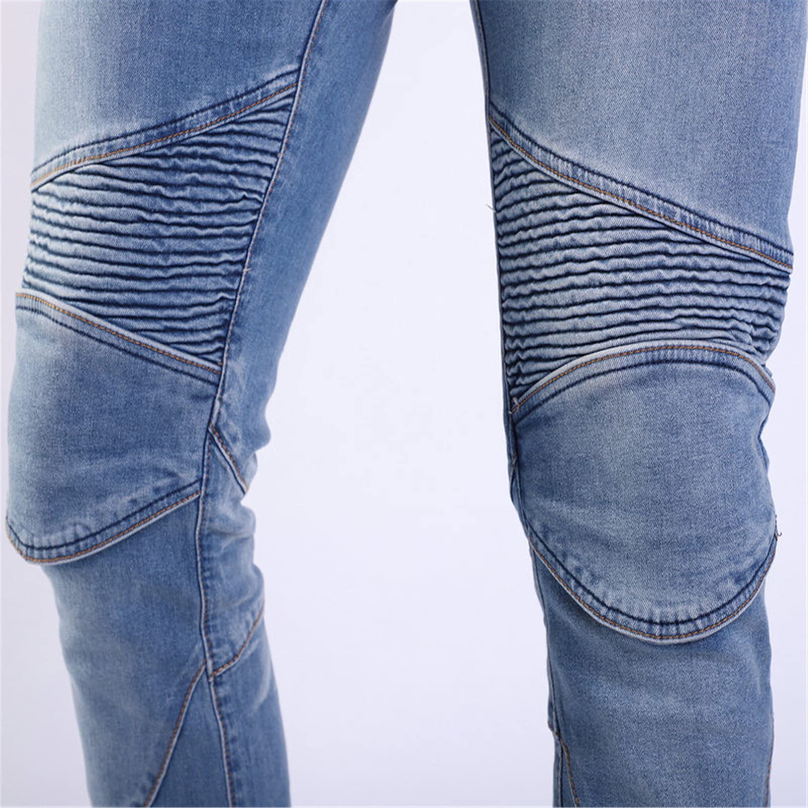 BEDSETS Uomo Moto Biker Jeans Pantaloni da Moto Impermeabili Rinforzato Protezione Jeans in denim per motociclismo con armatura e 4 ginocchiere (Blu,M)