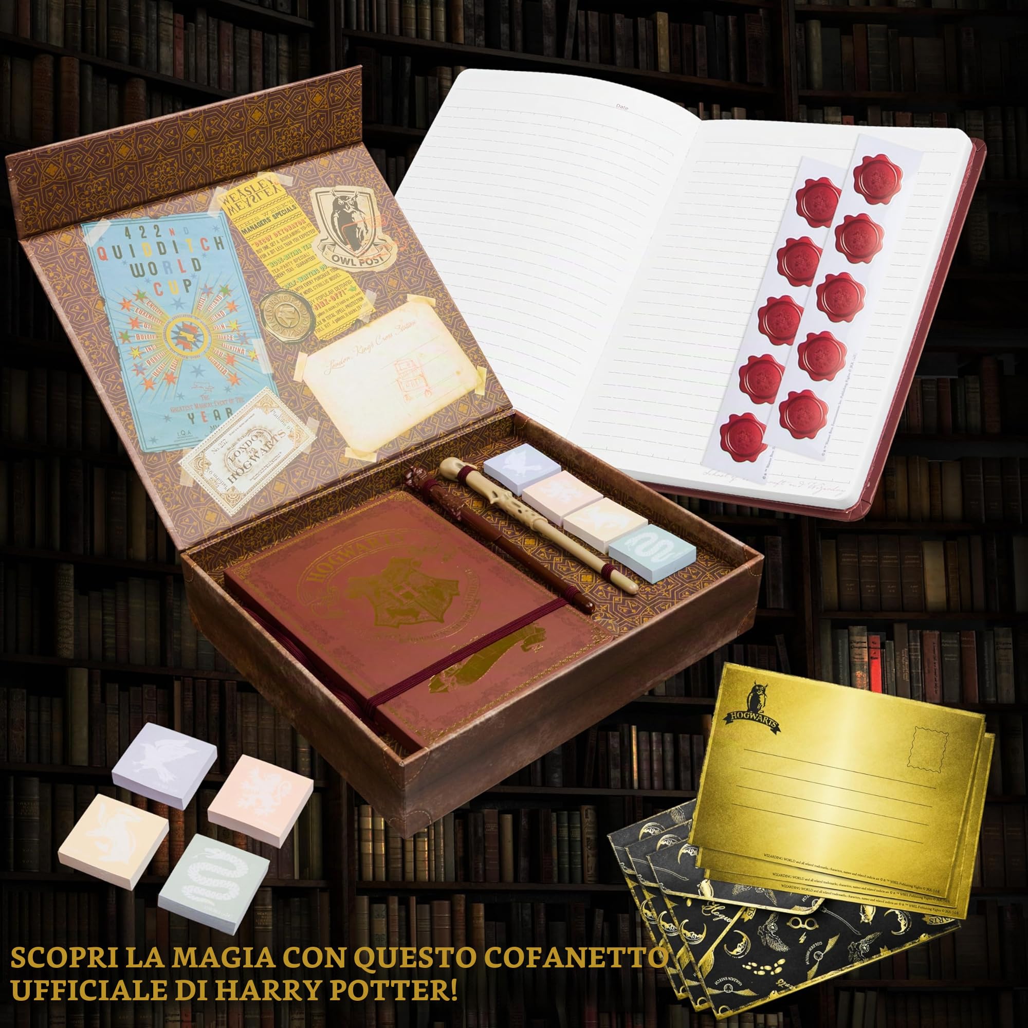 Harry Potter Kit Cancelleria con Agenda A5, Bacchetta Penna Voldemort, Set Carta da Lettere, Adesivi, Gadget Originali