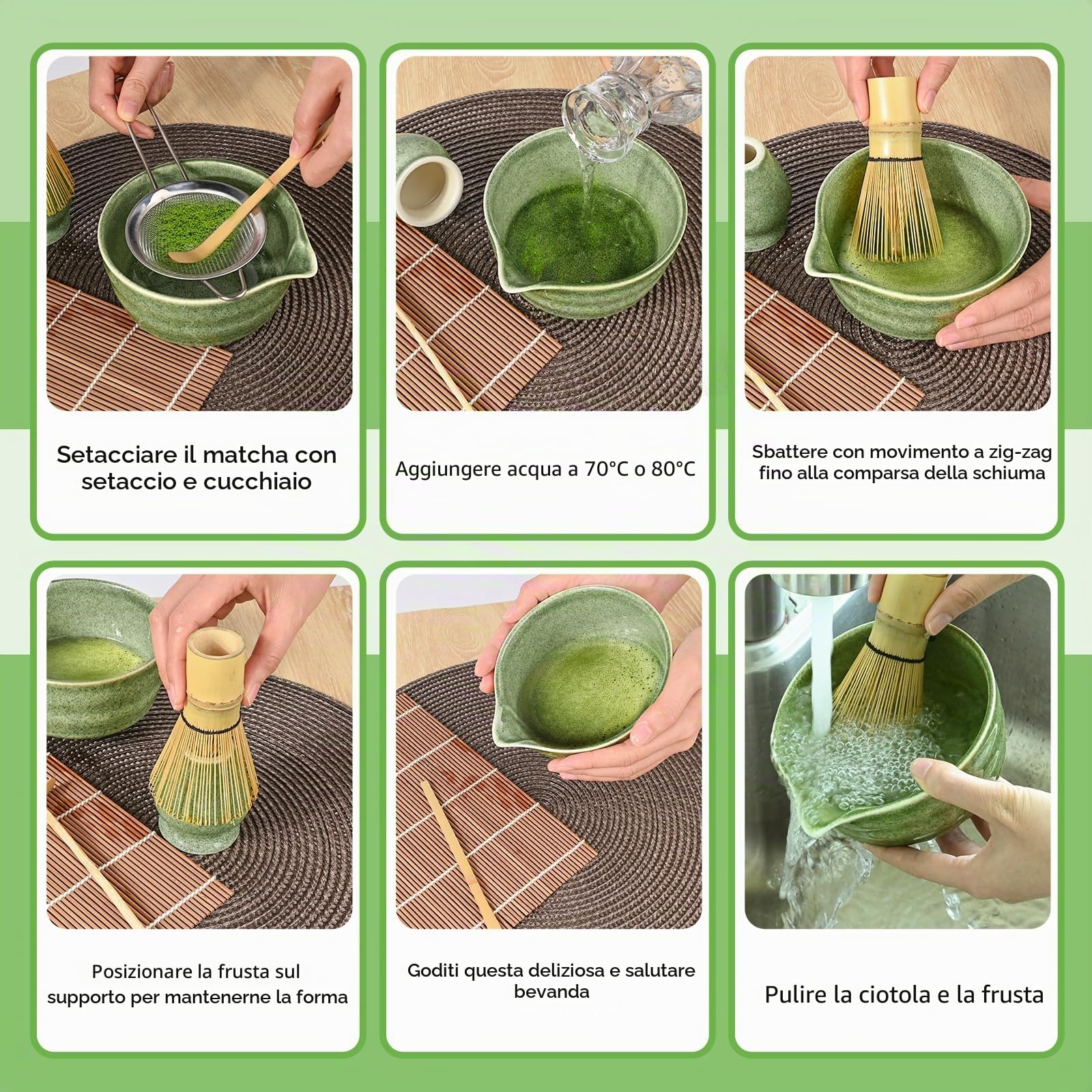 5 Pezzi Matcha Kit, set da tè Matcha, elegante set di Frusta Matcha, Ciotola Matcha, Supporto Chasen, Cucchiaio di Matcha, Setaccio Di Matcha, per La Casa, l'Ufficio e la Sala da Tè (D)
