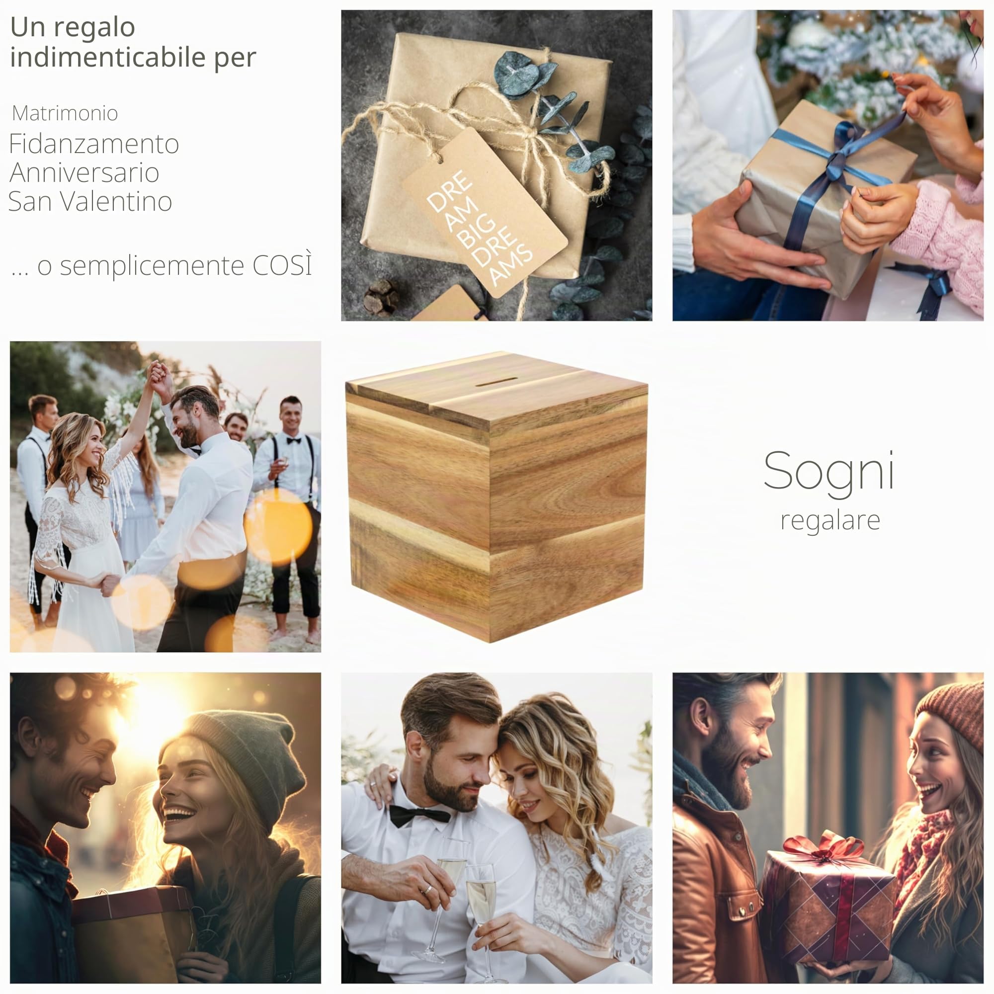 Big Dreams Box – Salvadanaio in legno con doppia serratura | Sfida di risparmio per coppie | Regalo originale per matrimonio e anniversario | Per viaggi, vacanze e sogni condivisi